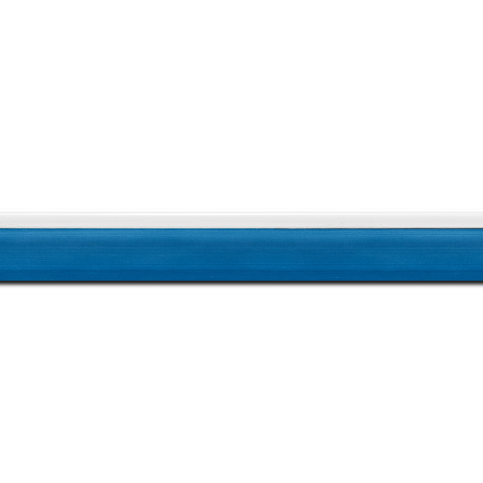 Baguette longueur 1.40m bois profil en pente plongeant largeur 2.2cm couleur bleu lagon laqué filet extérieur blanc laqué