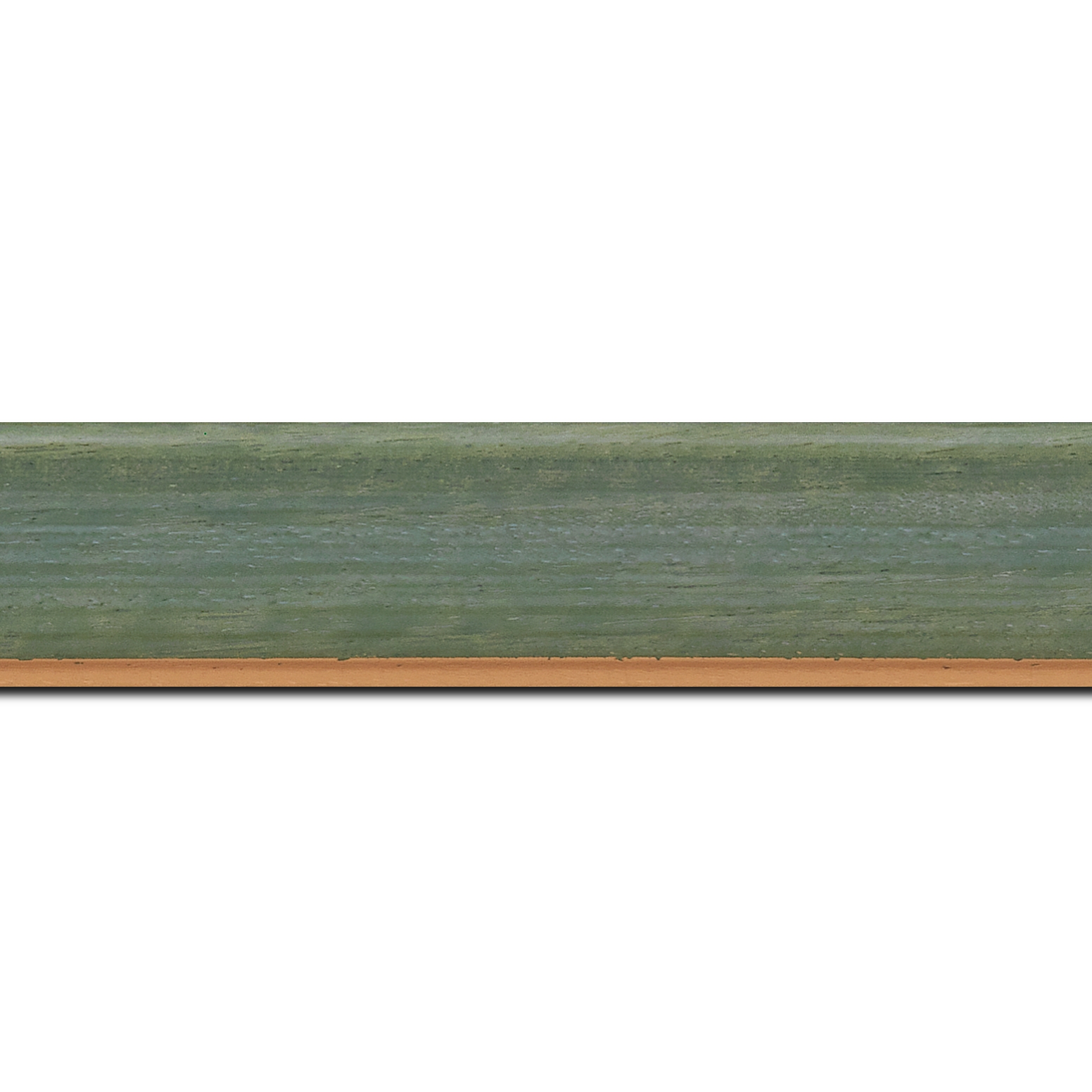 Baguette longueur 1.40m bois profil incurvé largeur 3.9cm couleur vert amande satiné filet or