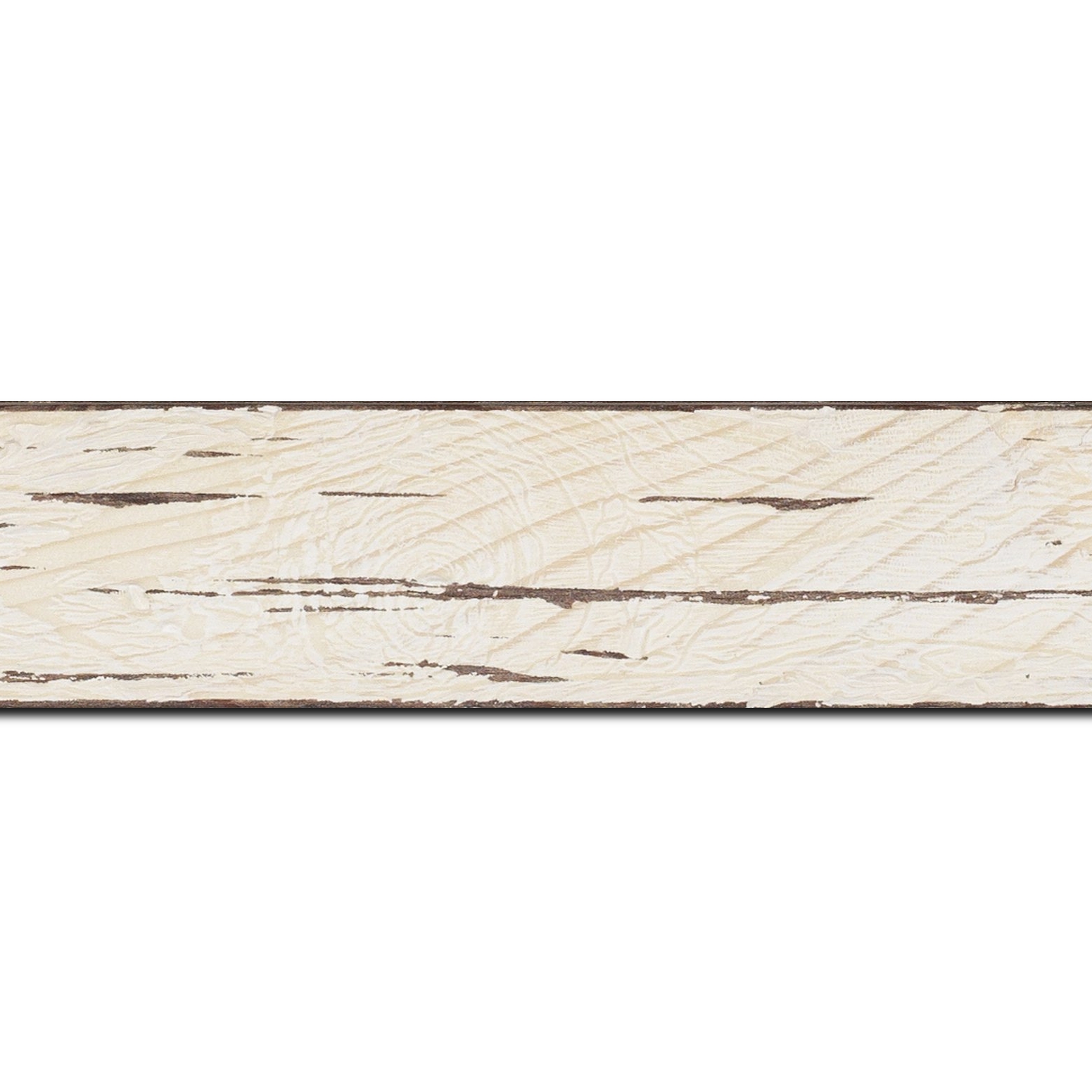 Pack par 12m, bois profil plat largeur 4.3cm couleur blanchie finition aspect vieilli antique   (longueur baguette pouvant varier entre 2.40m et 3m selon arrivage des bois)