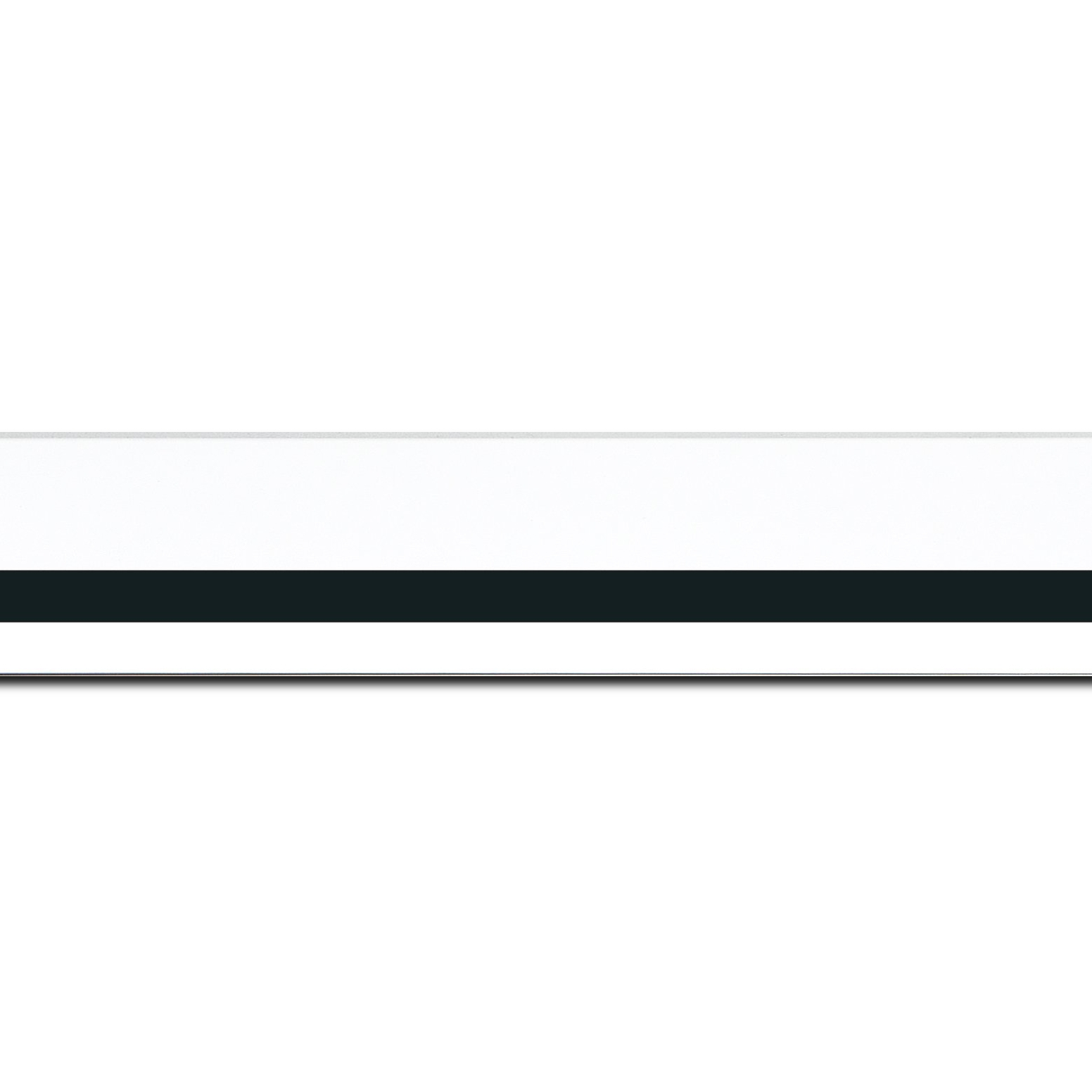 Pack par 12m, bois profil pente largeur 4.5cm de couleur blanc mat filet noir (longueur baguette pouvant varier entre 2.40m et 3m selon arrivage des bois)