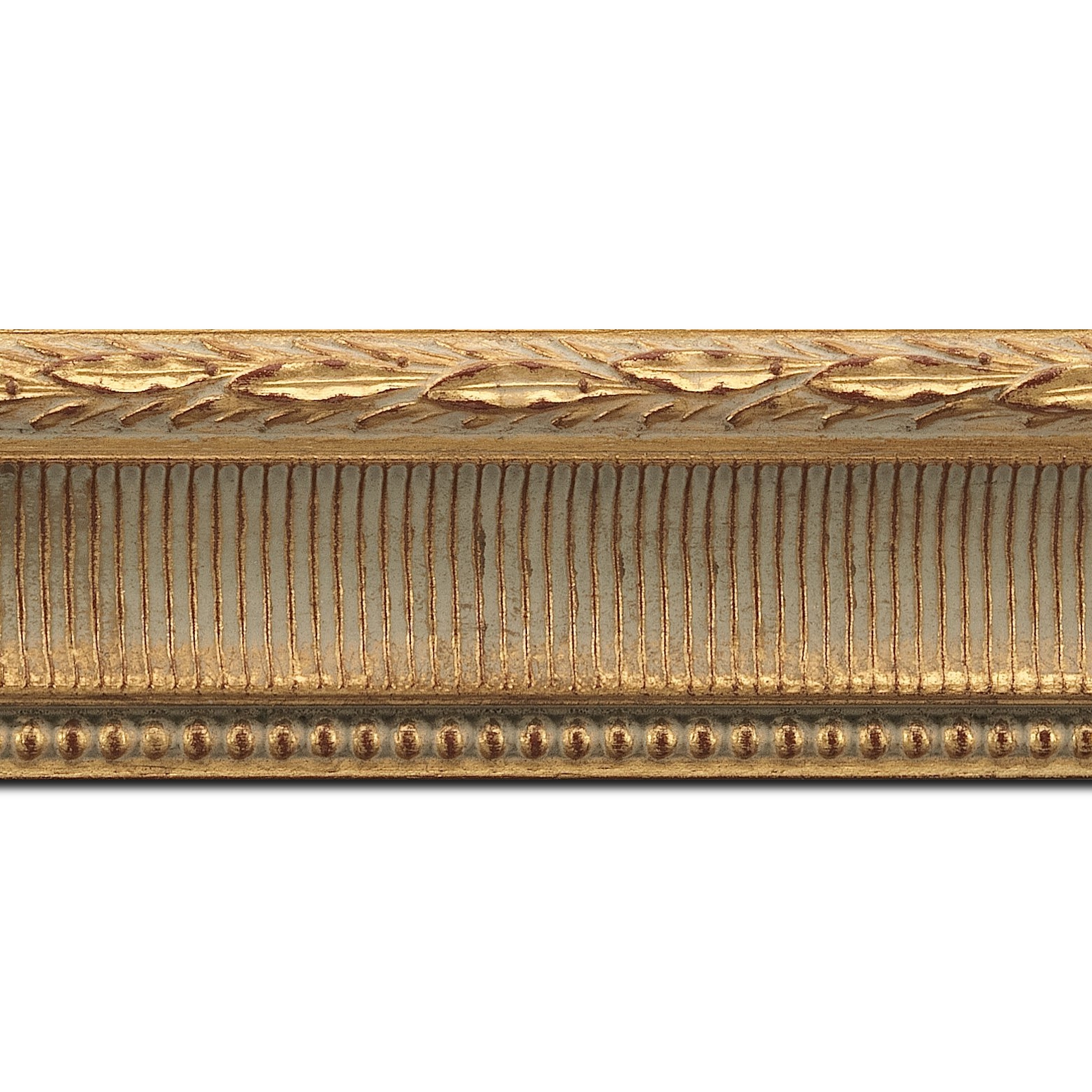 Pack par 12m, bois profil incurvé largeur 6cm or antique  empire à canaux (longueur baguette pouvant varier entre 2.40m et 3m selon arrivage des bois)