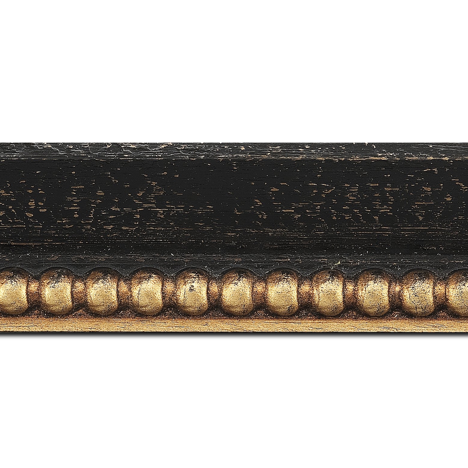 Baguette longueur 1.40m bois profil en pente largeur 5.9cm noir antique filet boule à la feuille style