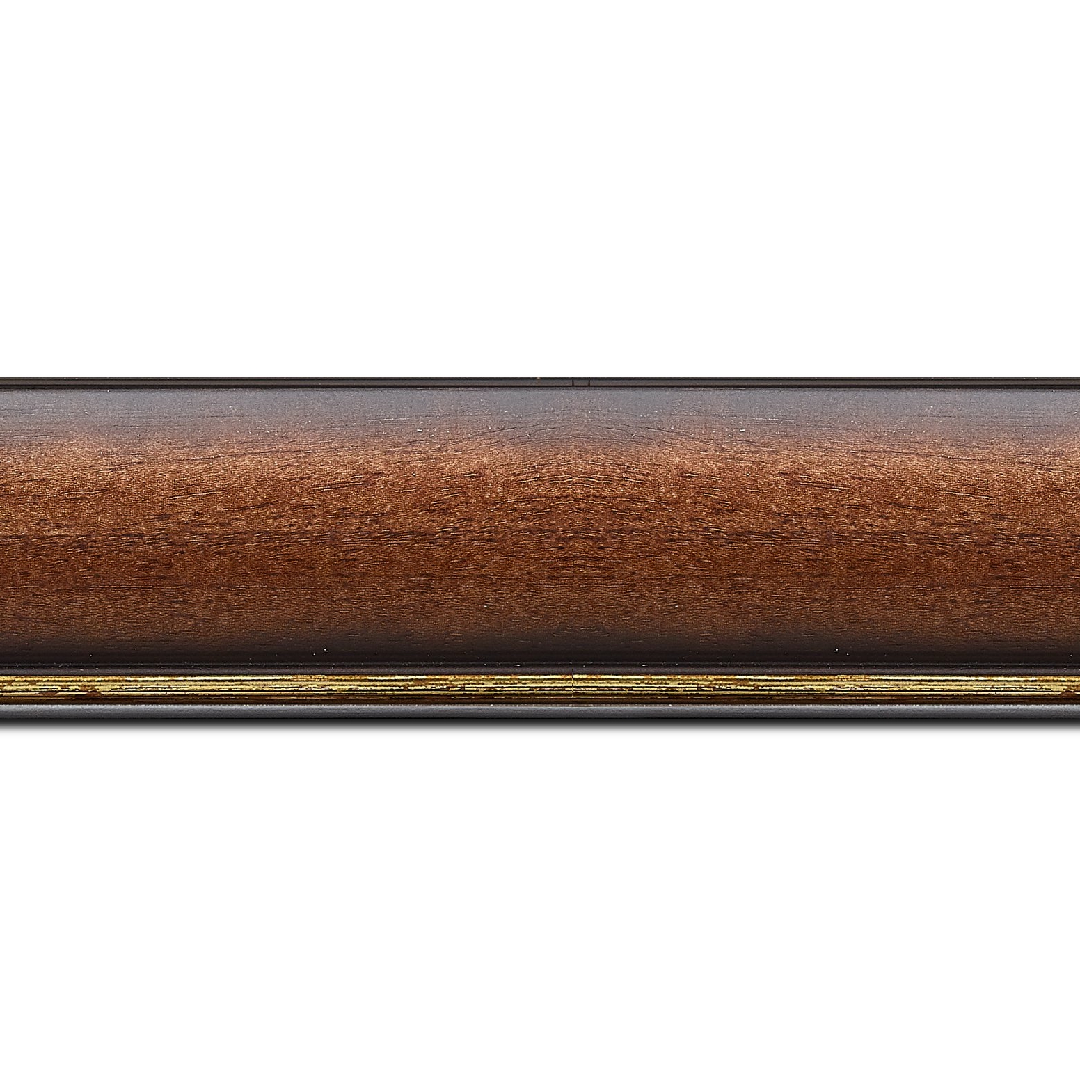 Pack par 12m, bois profil arrondi largeur 4.7cm couleur marron rustique filet or(longueur baguette pouvant varier entre 2.40m et 3m selon arrivage des bois)
