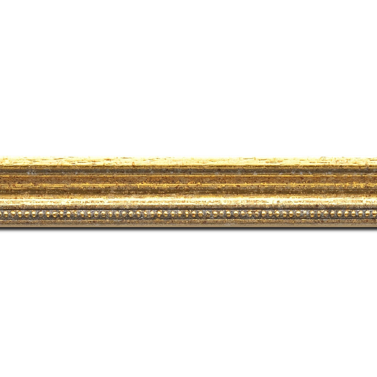 Baguette longueur 1.40m bois profil incurvé largeur 2.4cm  or antique gorge or filet perle or