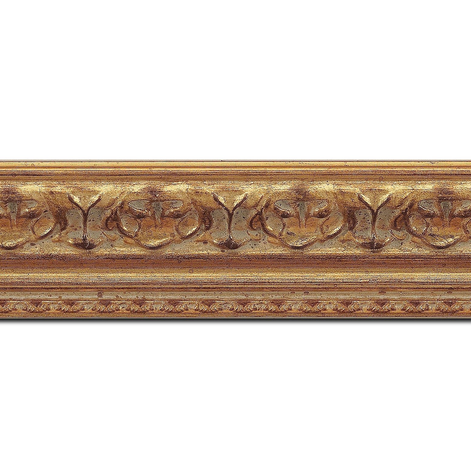 Baguette longueur 1.40m bois profil incurvé largeur 5.1cm or antique à la feuille style
