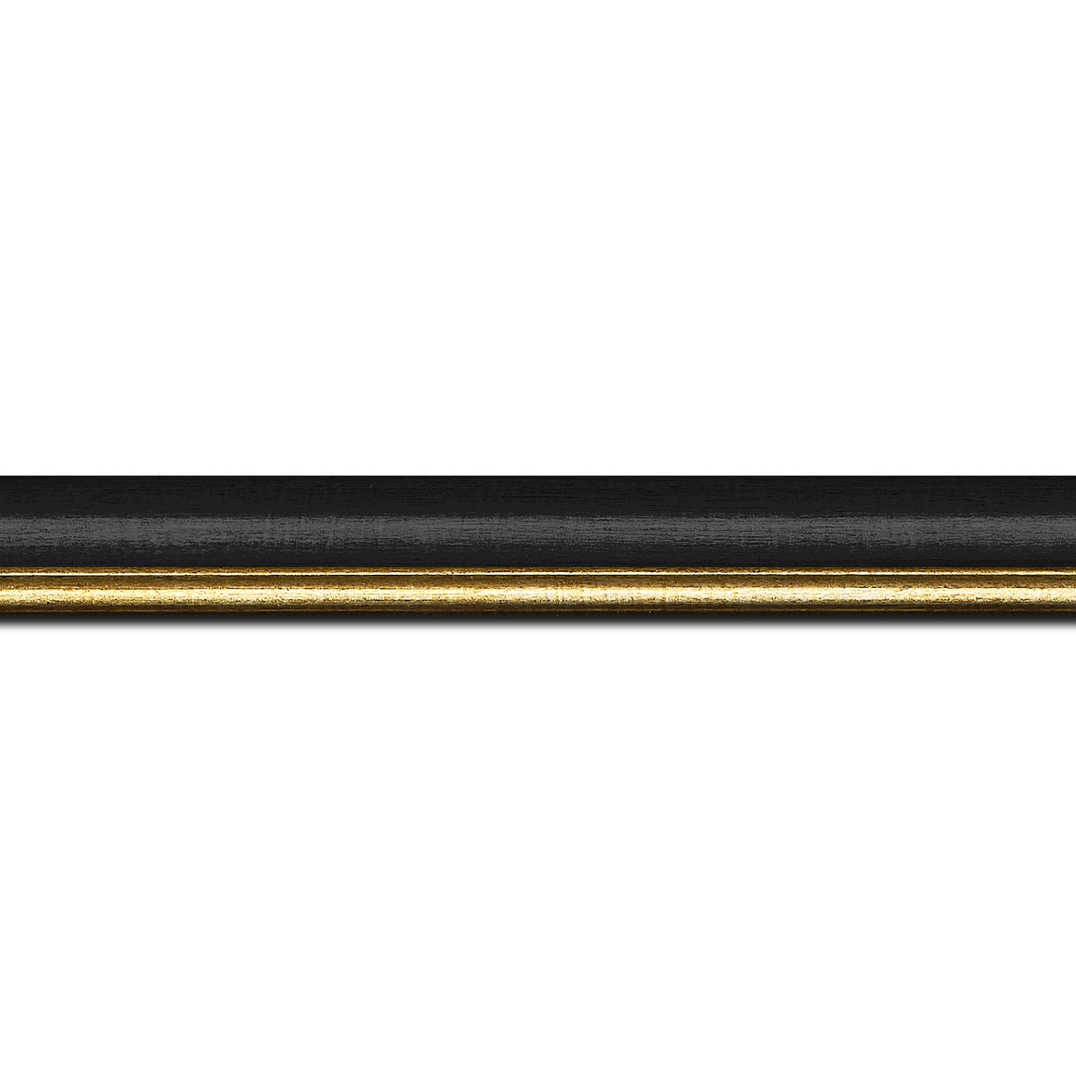 Baguette longueur 1.40m bois profil arrondi largeur 2.1cm couleur noir mat filet or