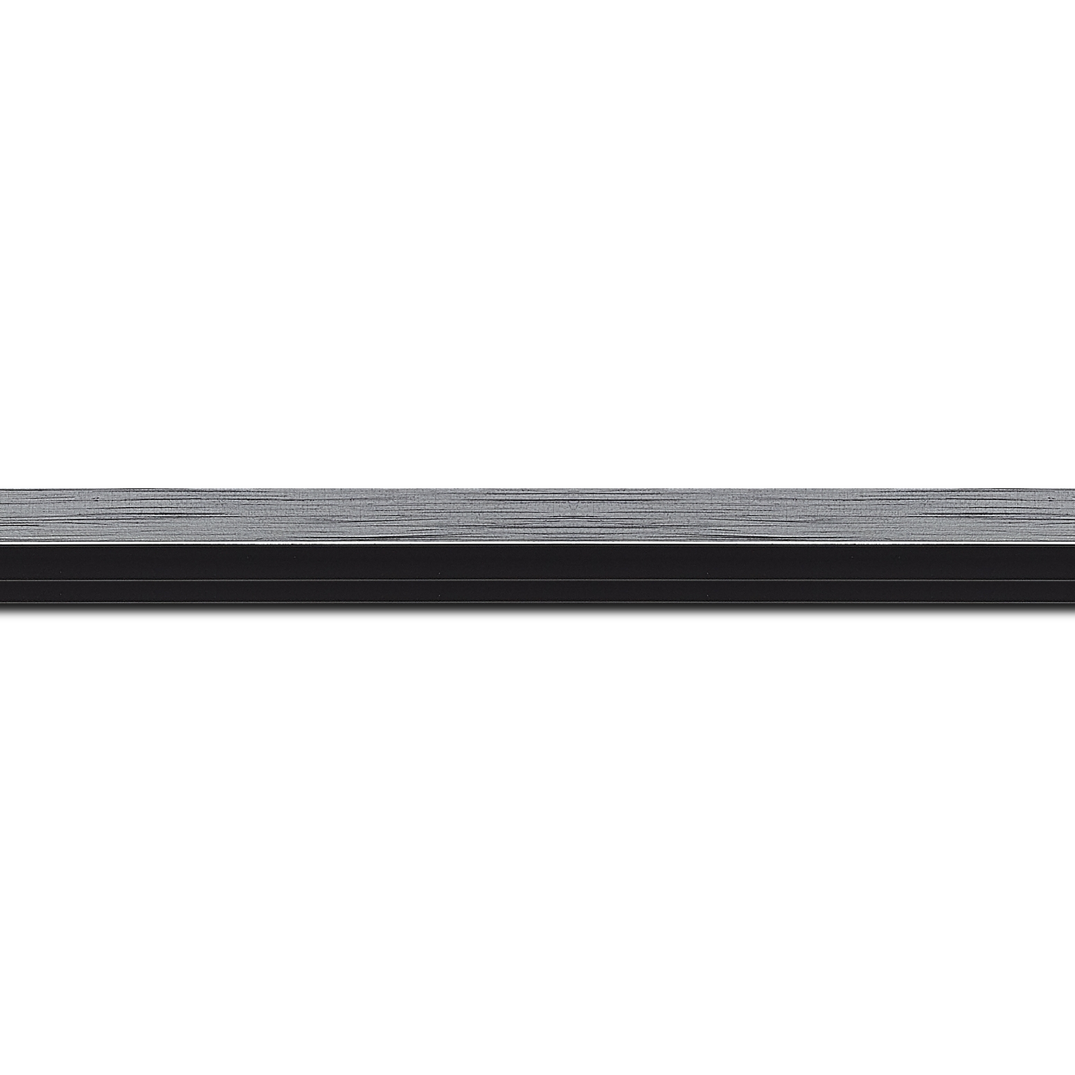Baguette longueur 1.40m bois profil plat largeur 1.6cm couleur argent contemporain filet noir en retrait de la face du cadre de 6mm assurant un effet très original