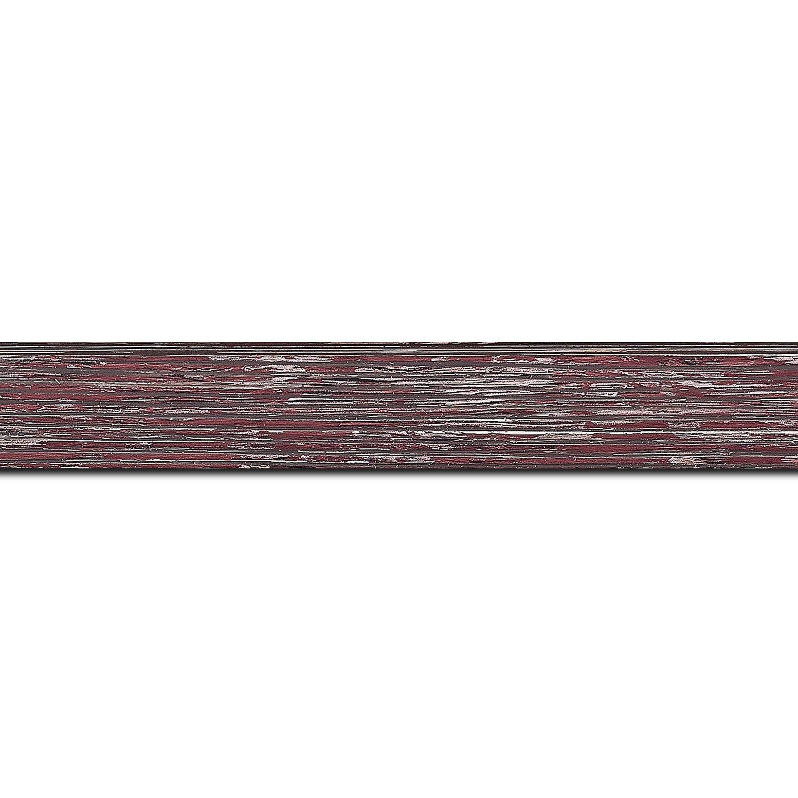 Baguette longueur 1.40m bois profil arrondi en pente plongeant largeur 2.4cm couleur framboise finition veinée, reflet argenté
