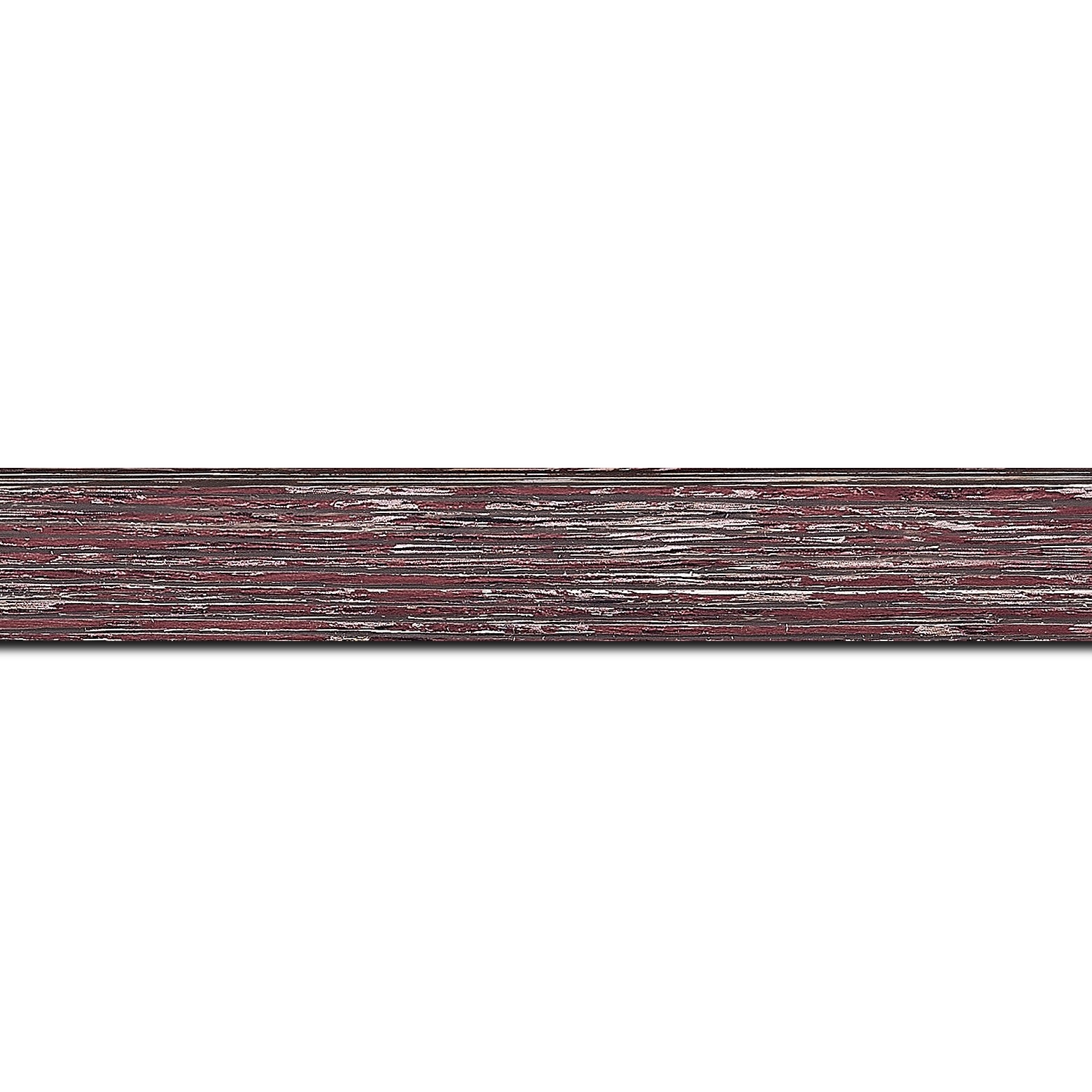Pack par 12m, bois profil arrondi en pente plongeant largeur 2.4cm couleur framboise finition veinée, reflet argenté(longueur baguette pouvant varier entre 2.40m et 3m selon arrivage des bois)