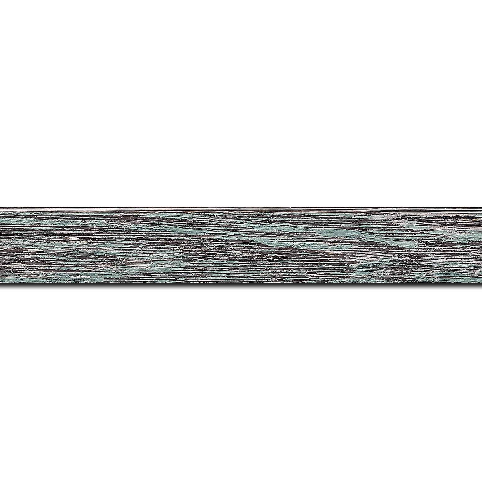 Baguette longueur 1.40m bois profil arrondi en pente plongeant largeur 2.4cm couleur vert d'eau finition veinée, reflet argenté