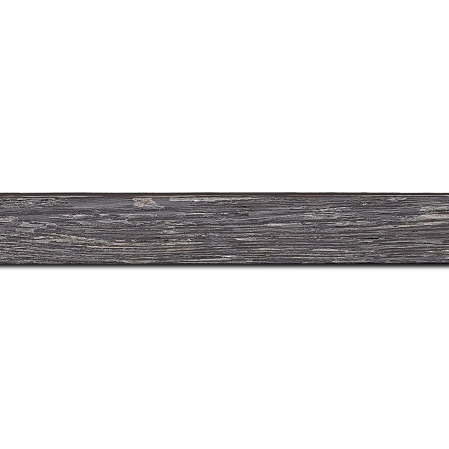 Baguette longueur 1.40m bois profil arrondi en pente plongeant largeur 2.4cm couleur gris  finition veinée, reflet argenté