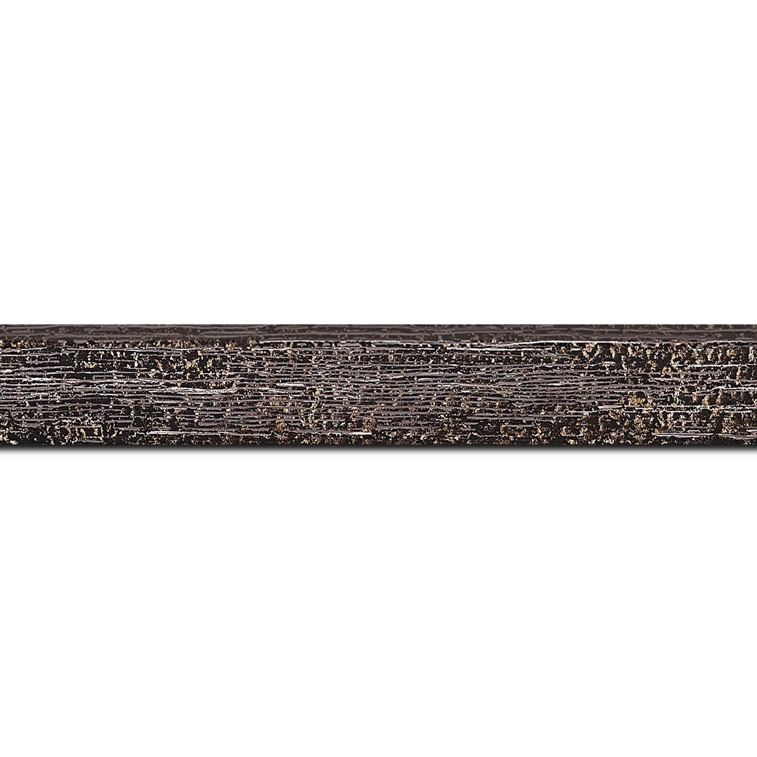 Baguette longueur 1.40m bois profil arrondi en pente plongeant largeur 2.4cm couleur noir frotté effet nature