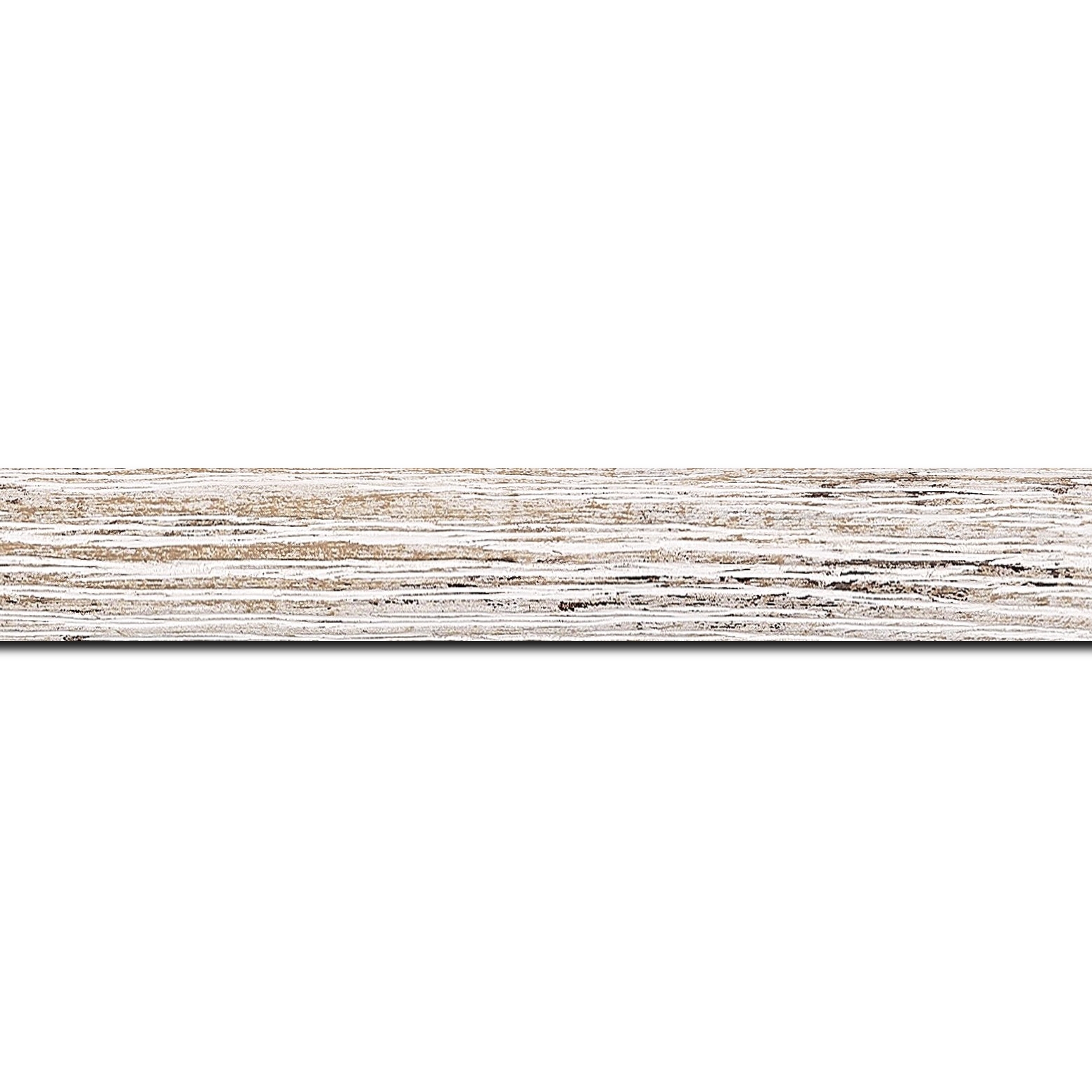 Baguette longueur 1.40m bois profil arrondi en pente plongeant largeur 2.4cm couleur blanchie frotté effet nature