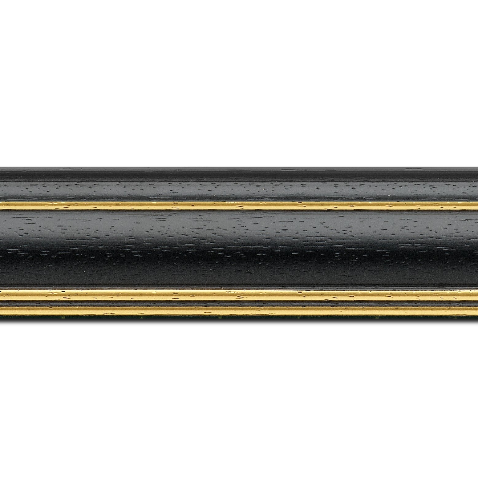 Baguette longueur 1.40m bois profil bombé largeur 5cm couleur noir satiné filet or