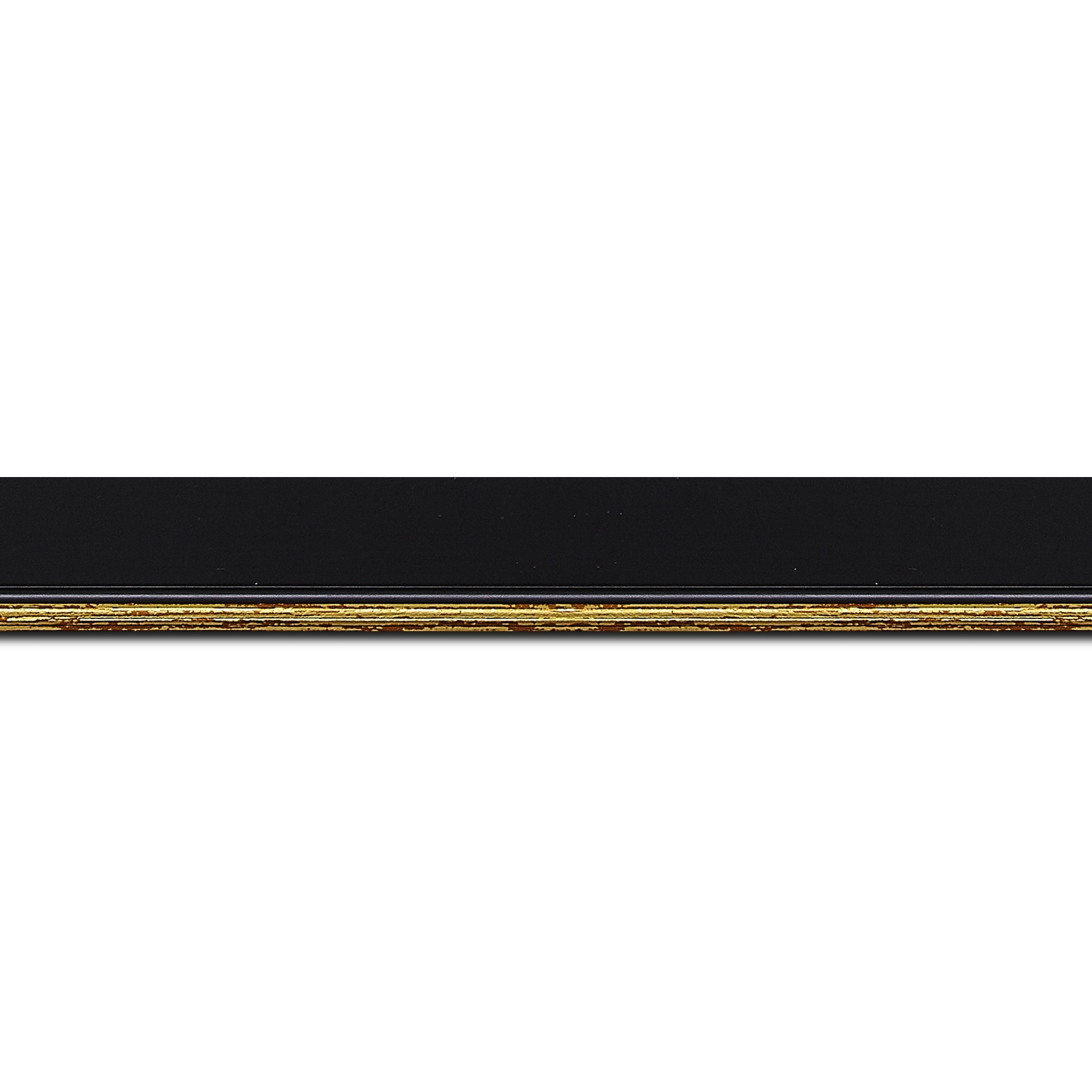 Baguette longueur 1.40m bois profil plat largeur 2.5cm couleur noir finition pore bouché filet or