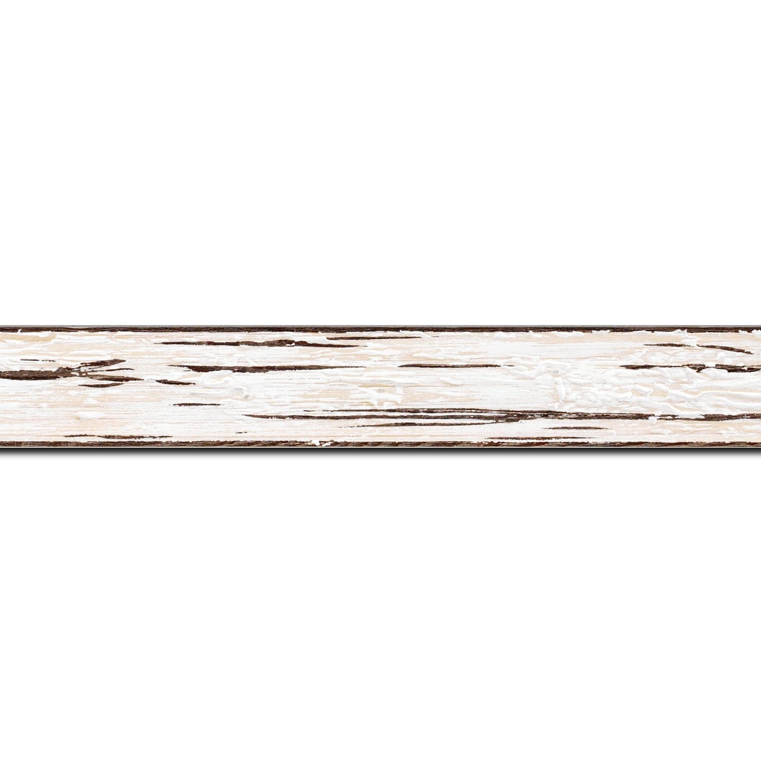 Pack par 12m, bois profil plat largeur 3.3cm couleur blanchie finition aspect vieilli antique   (longueur baguette pouvant varier entre 2.40m et 3m selon arrivage des bois)