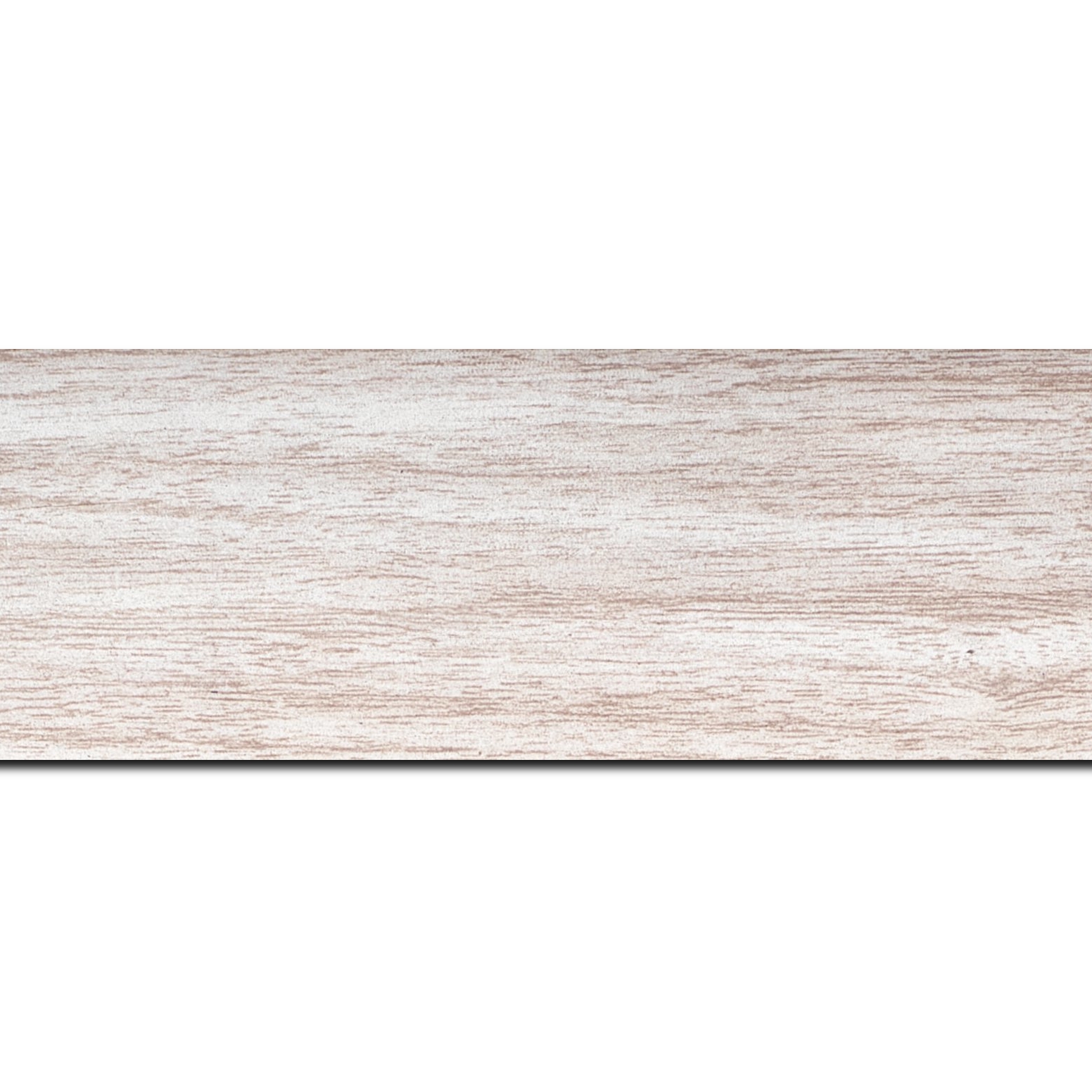 Pack par 12m, bois profil plat largeur 6cm blanc satiné effet veiné ,chant extérieur du cadre de couleur noire(longueur baguette pouvant varier entre 2.40m et 3m selon arrivage des bois)