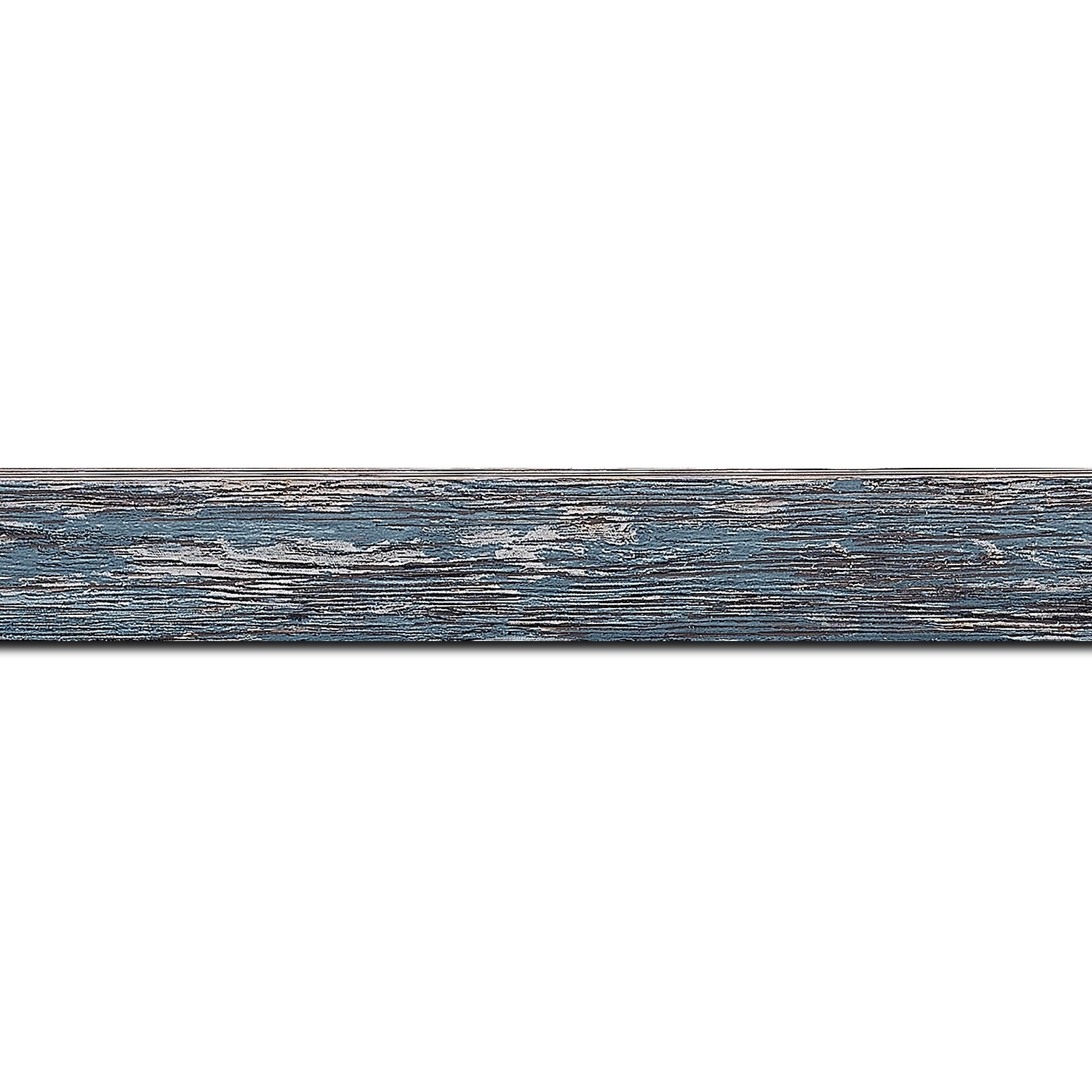 Baguette longueur 1.40m bois profil arrondi en pente plongeant largeur 2.4cm couleur bleu pétrole finition veinée, reflet argenté