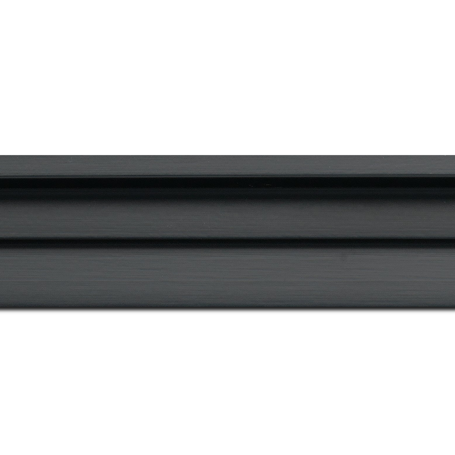 Baguette longueur 1.40m bois caisse américaine profil escalier largeur 4.4cm noir mat   (spécialement conçu pour les châssis d'une épaisseur jusqu’à 2.5cm )