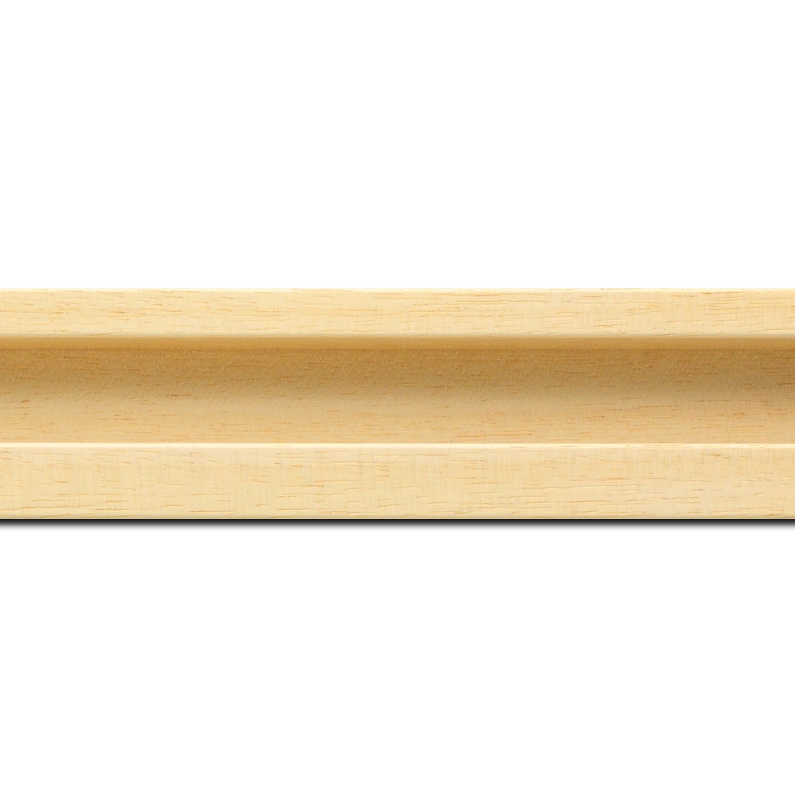 Baguette longueur 1.40m bois caisse américaine largeur 4.5cm naturel satiné (spécialement concu pour les supports papier necessitant une protection et un isorel assurant le maintien de l'ensemble  : le sujet se met à l'intérieur du cadre ) profil en u