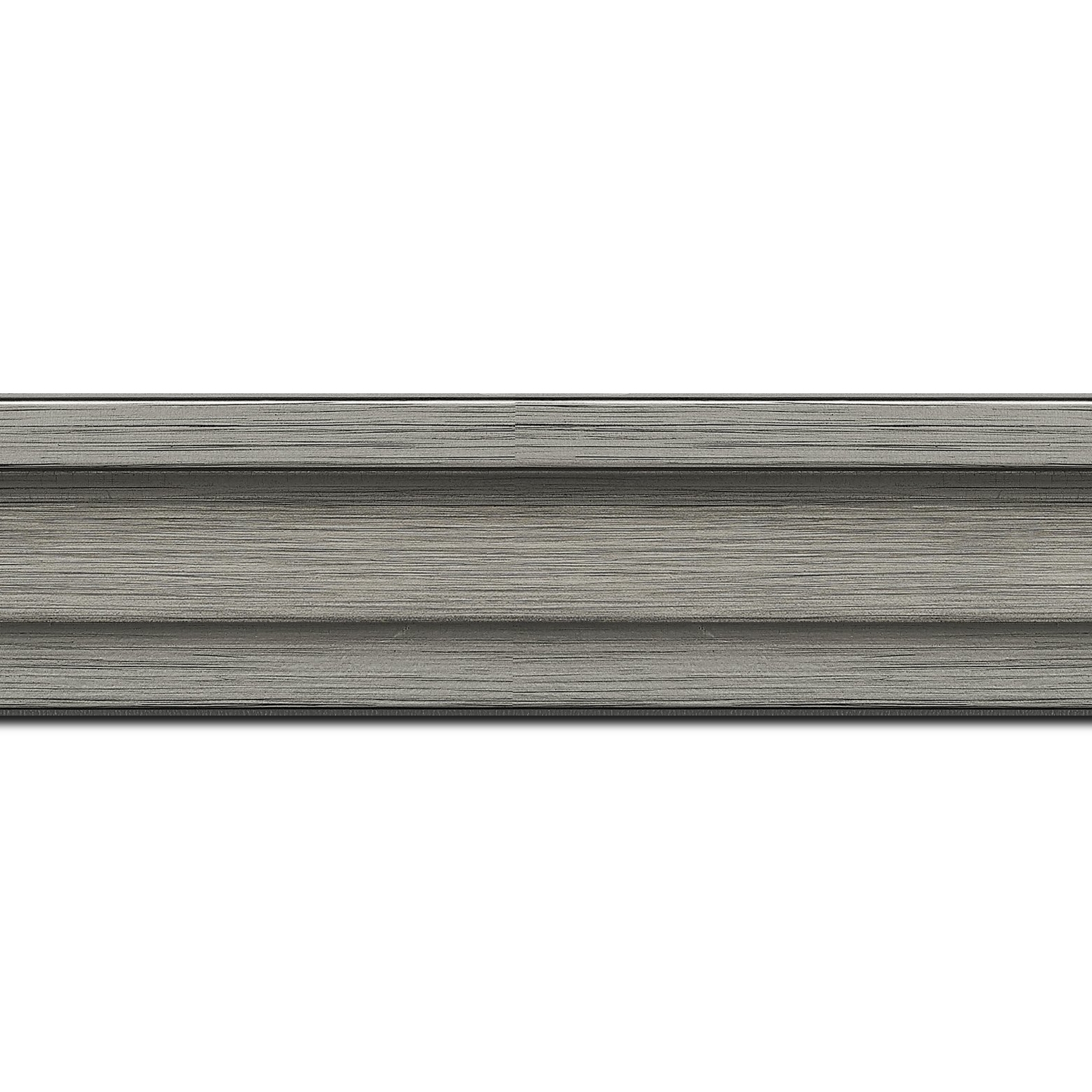 Baguette longueur 1.40m bois caisse américaine profil escalier largeur 4.4cm couleur plomb sur noir (spécialement conçu pour les châssis d'une épaisseur jusqu’à 2.5cm )