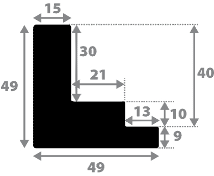 Baguette coupe droite bois caisse américaine xl profil escalier largeur 4.9cm blanc mat (spécialement conçu pour les châssis 3d d'une épaisseur de 3 à 4cm)