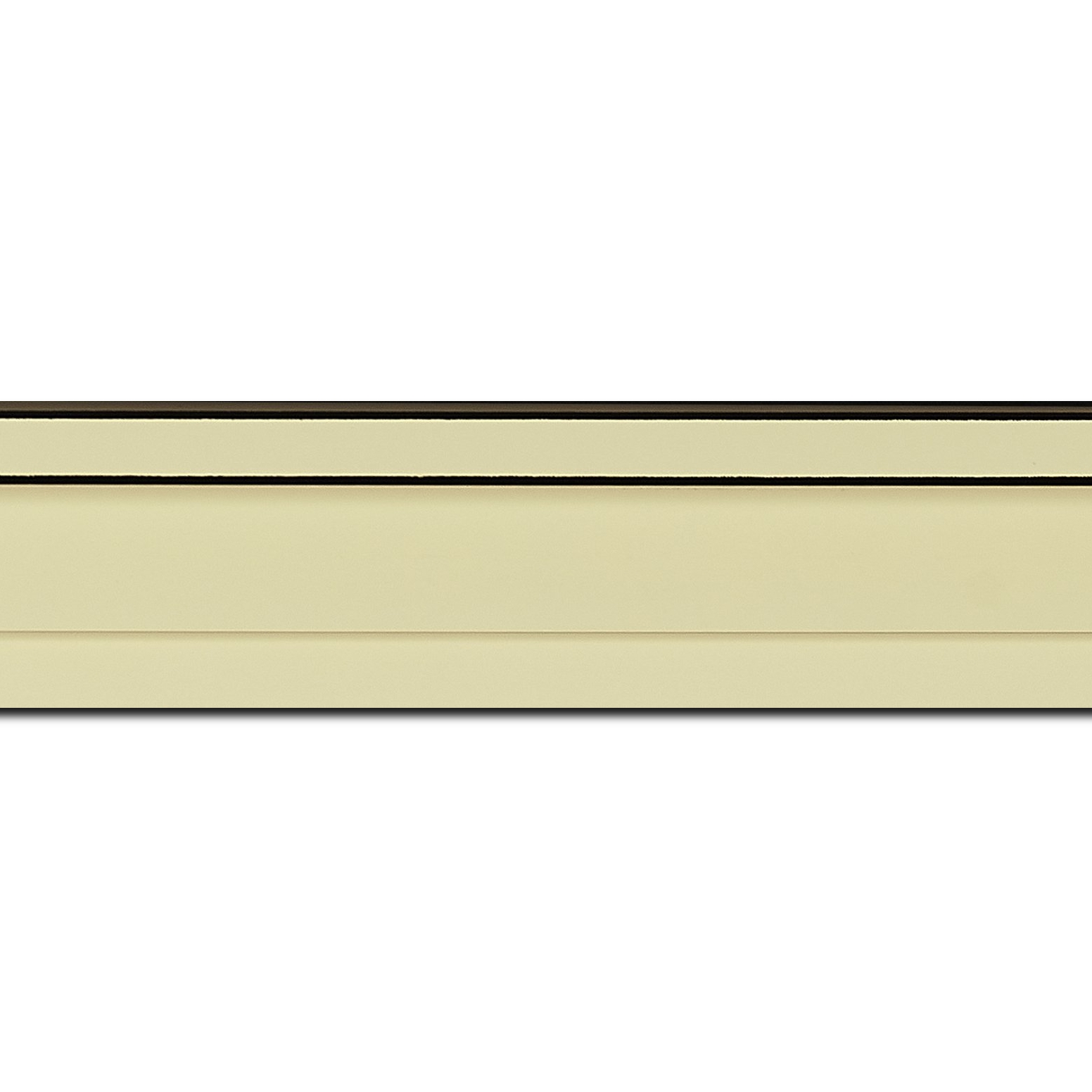 Baguette longueur 1.40m bois caisse américaine profil escalier largeur 4.4cm crème surligné de 2 traits noirs (spécialement conçu pour les châssis d'une épaisseur jusqu’à 2.5cm )