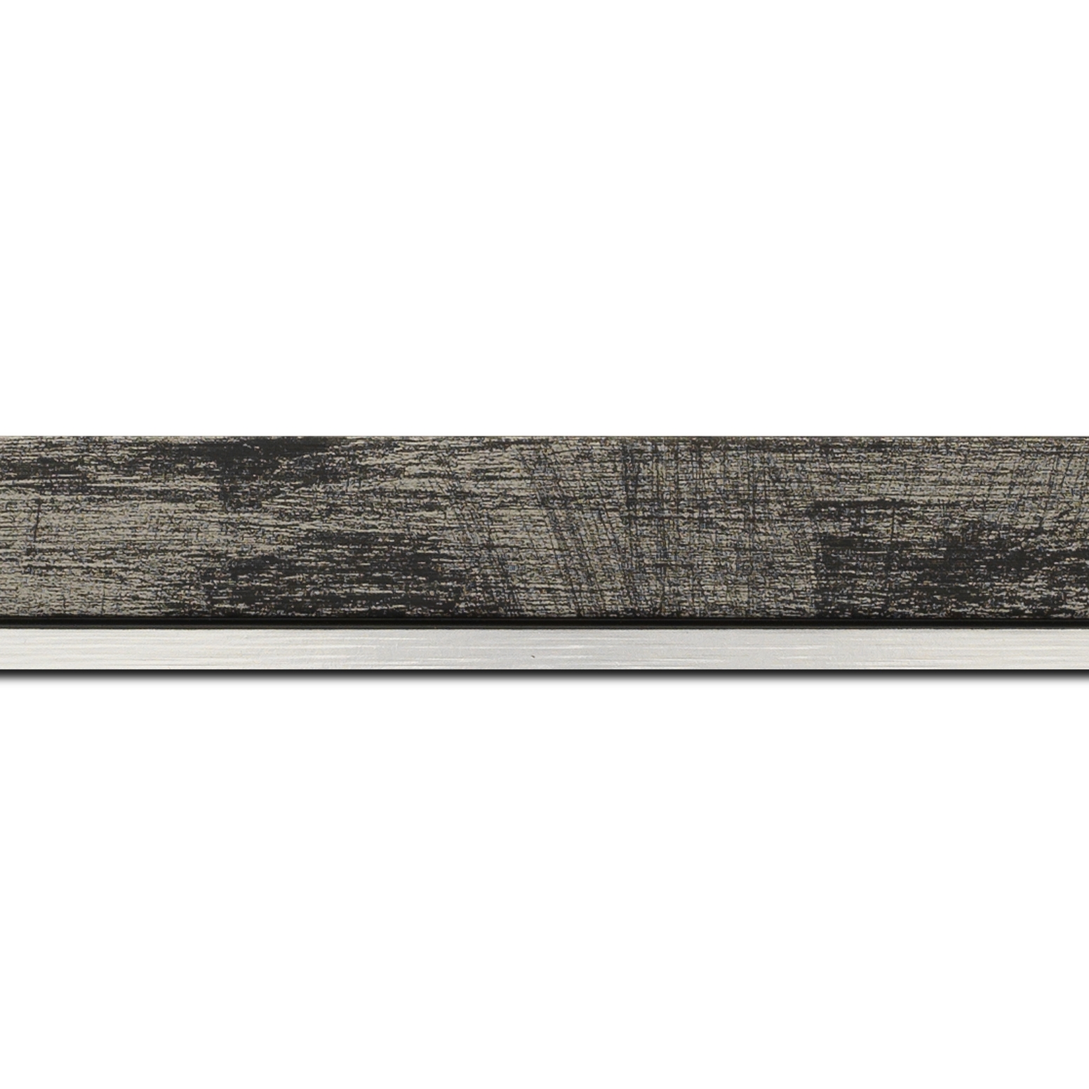 Baguette longueur 1.40m bois profil plat largeur 3.3cm couleur noir fond argent filet argent