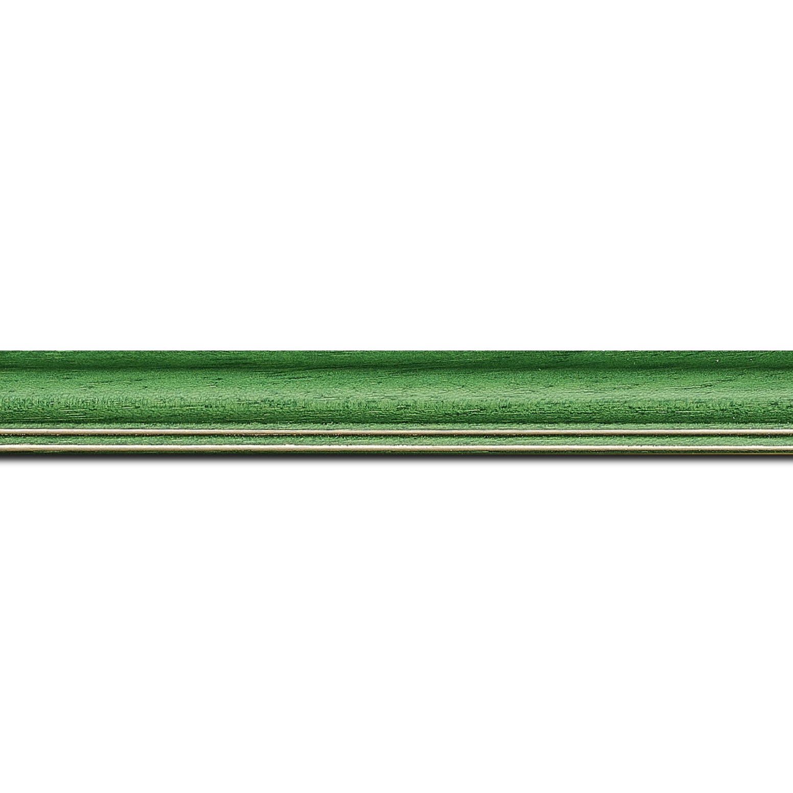 Baguette longueur 1.40m bois profil doucine inversée largeur 2.3cm vert satiné double filet or