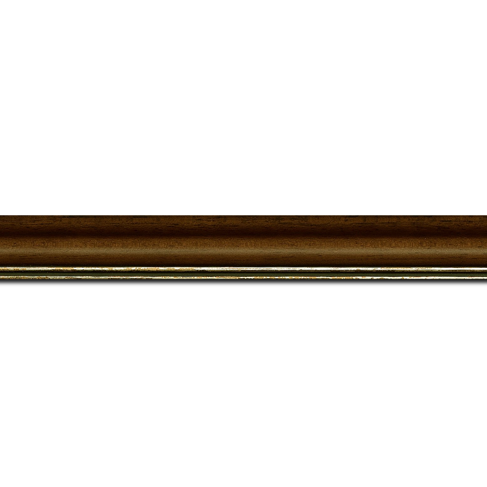 Baguette longueur 1.40m bois profil doucine inversée largeur 2.3cm marron satiné double filet or