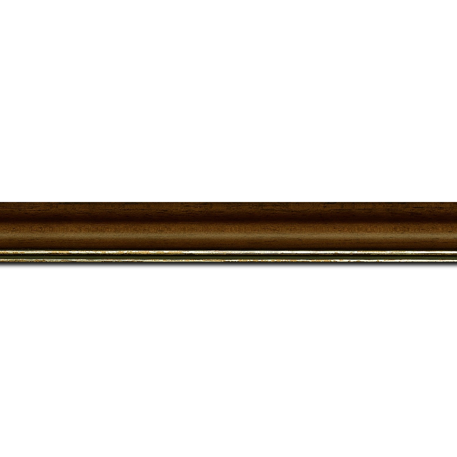 Baguette longueur 1.40m bois profil doucine inversée largeur 2.3cm marron satiné double filet or