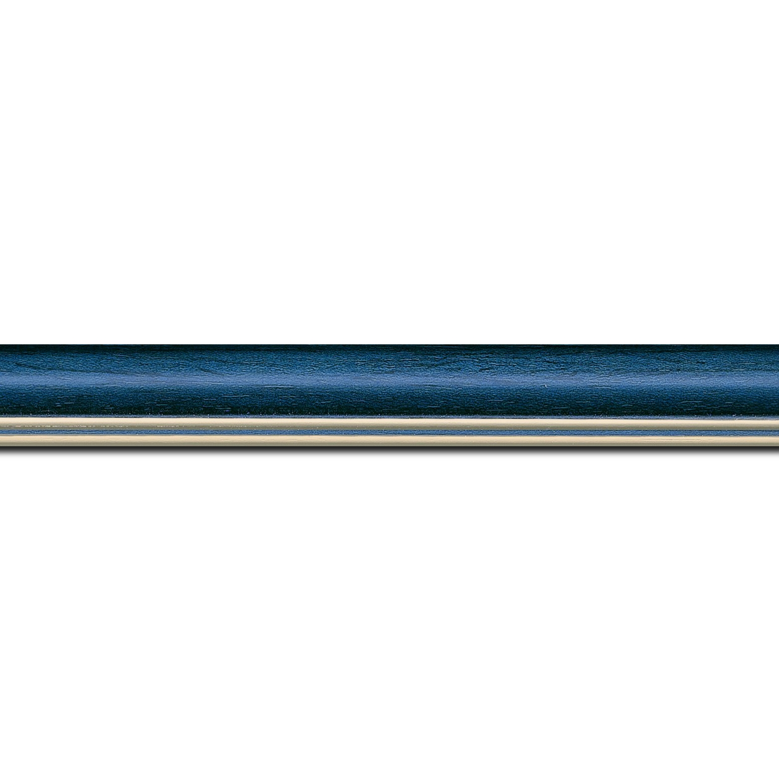 Baguette longueur 1.40m bois profil doucine inversée largeur 2.3cm bleu tropical satiné double filet or