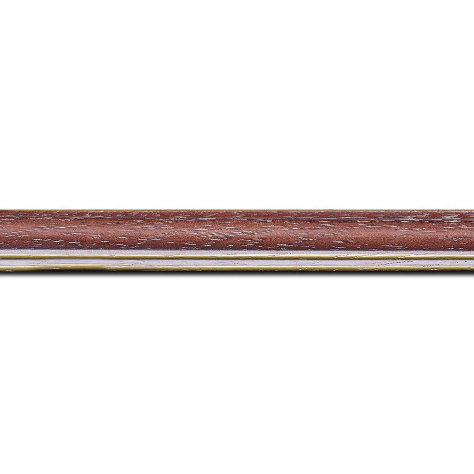 Baguette longueur 1.40m bois profil doucine inversée largeur 2.3cm framboise cérusé double filet or