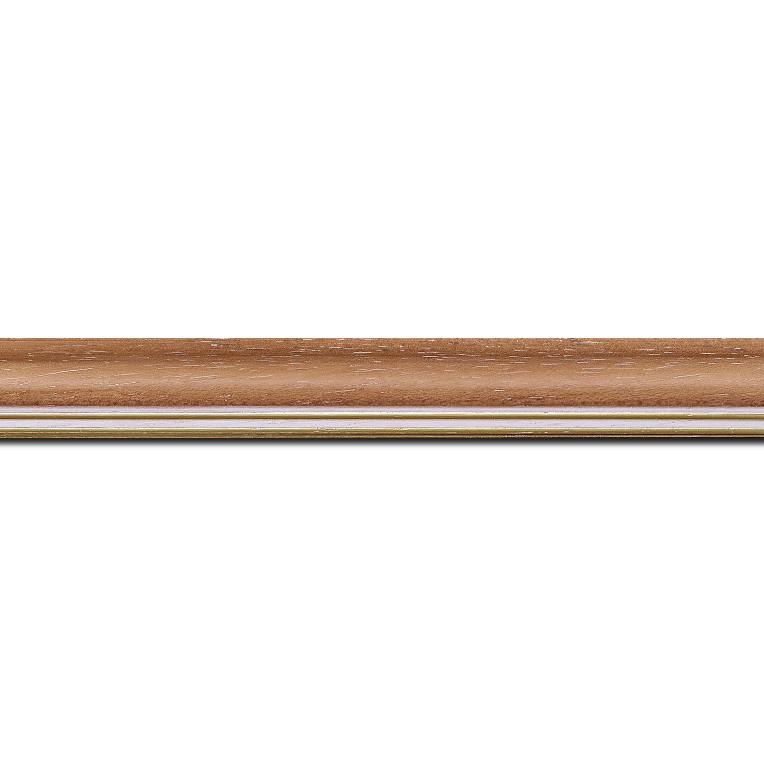 Baguette longueur 1.40m bois profil doucine inversée largeur 2.3cm saumon cérusé double filet or