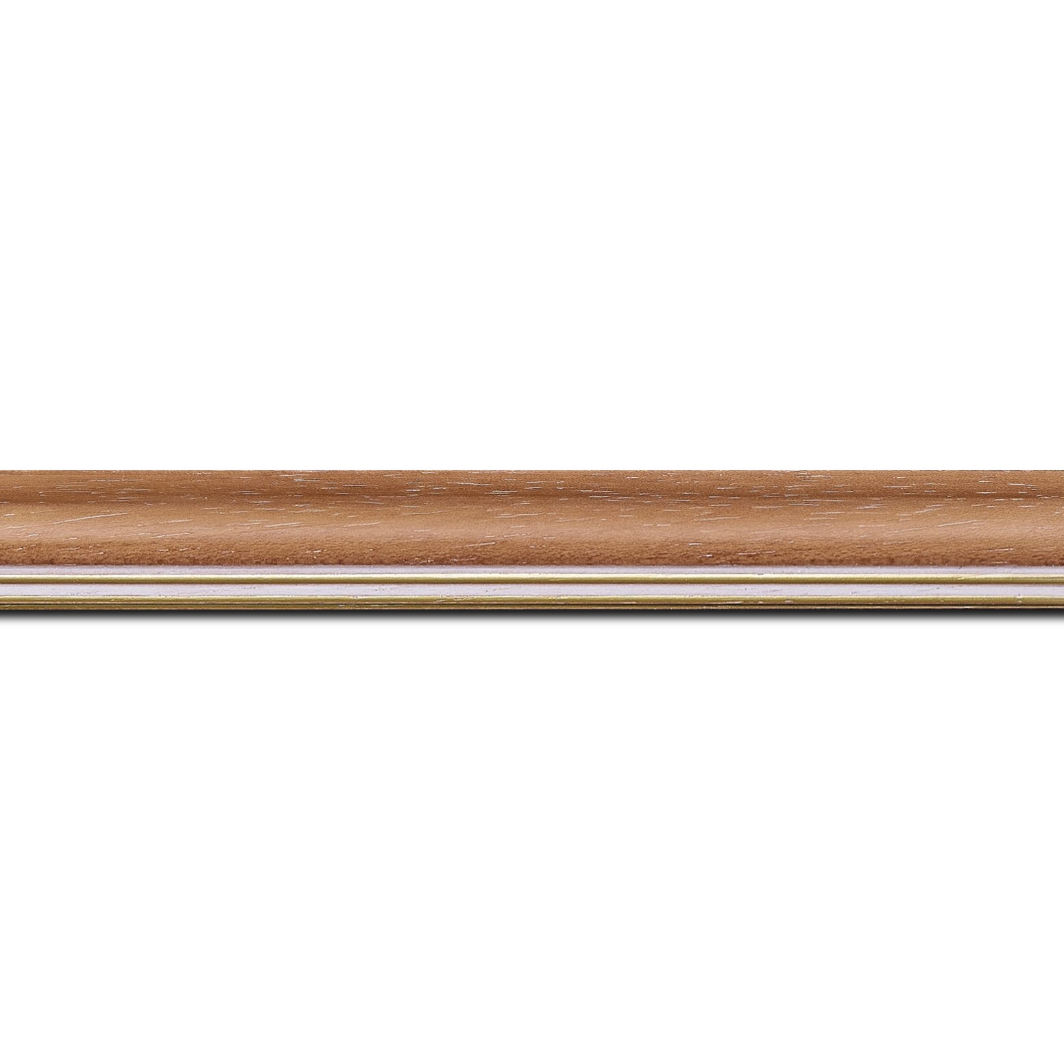 Baguette longueur 1.40m bois profil doucine inversée largeur 2.3cm saumon cérusé double filet or