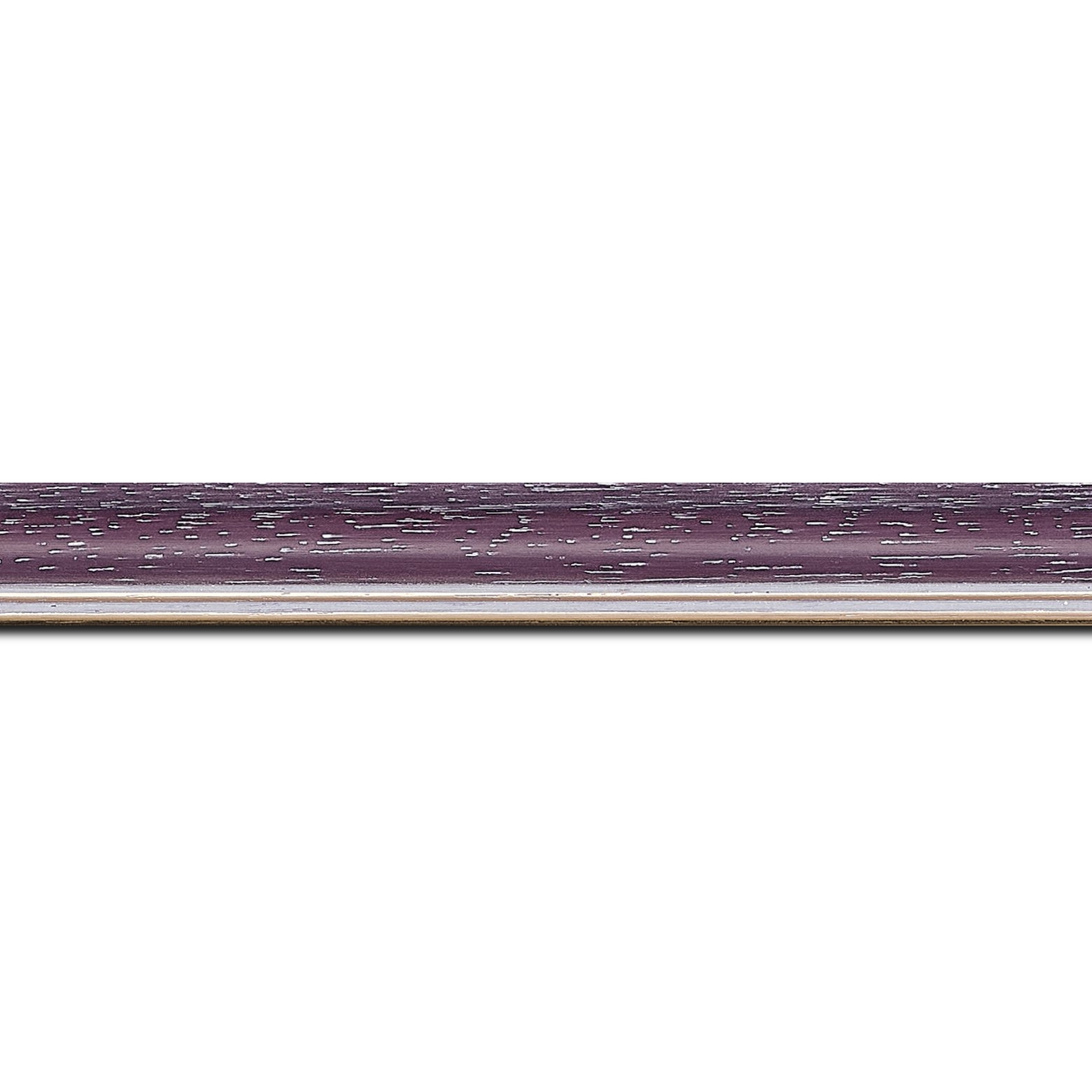 Baguette longueur 1.40m bois profil doucine inversée largeur 2.3cm cassis cérusé double filet or