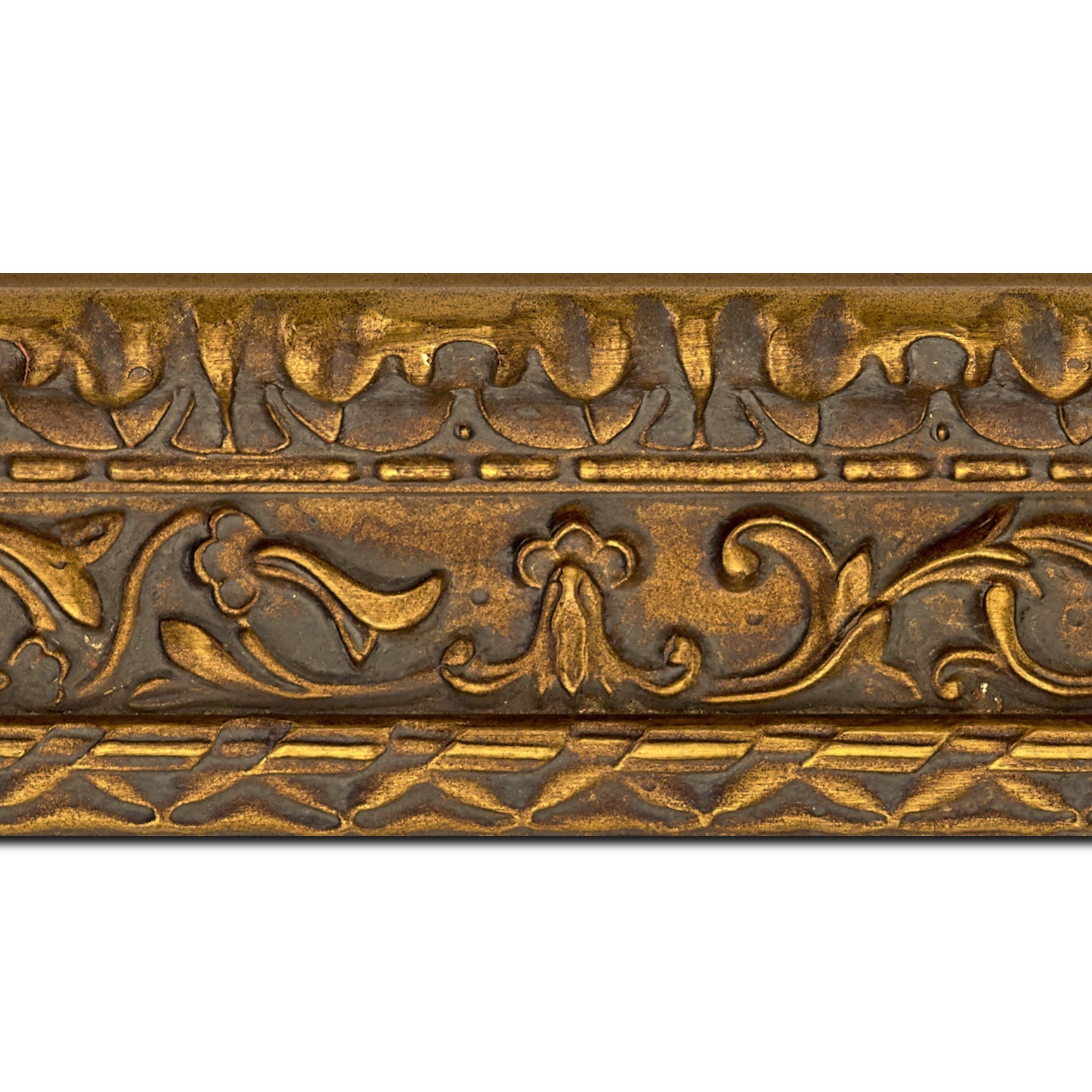 Baguette longueur 1.40m bois profil incurvé largeur 9.8cm or antique style ornement