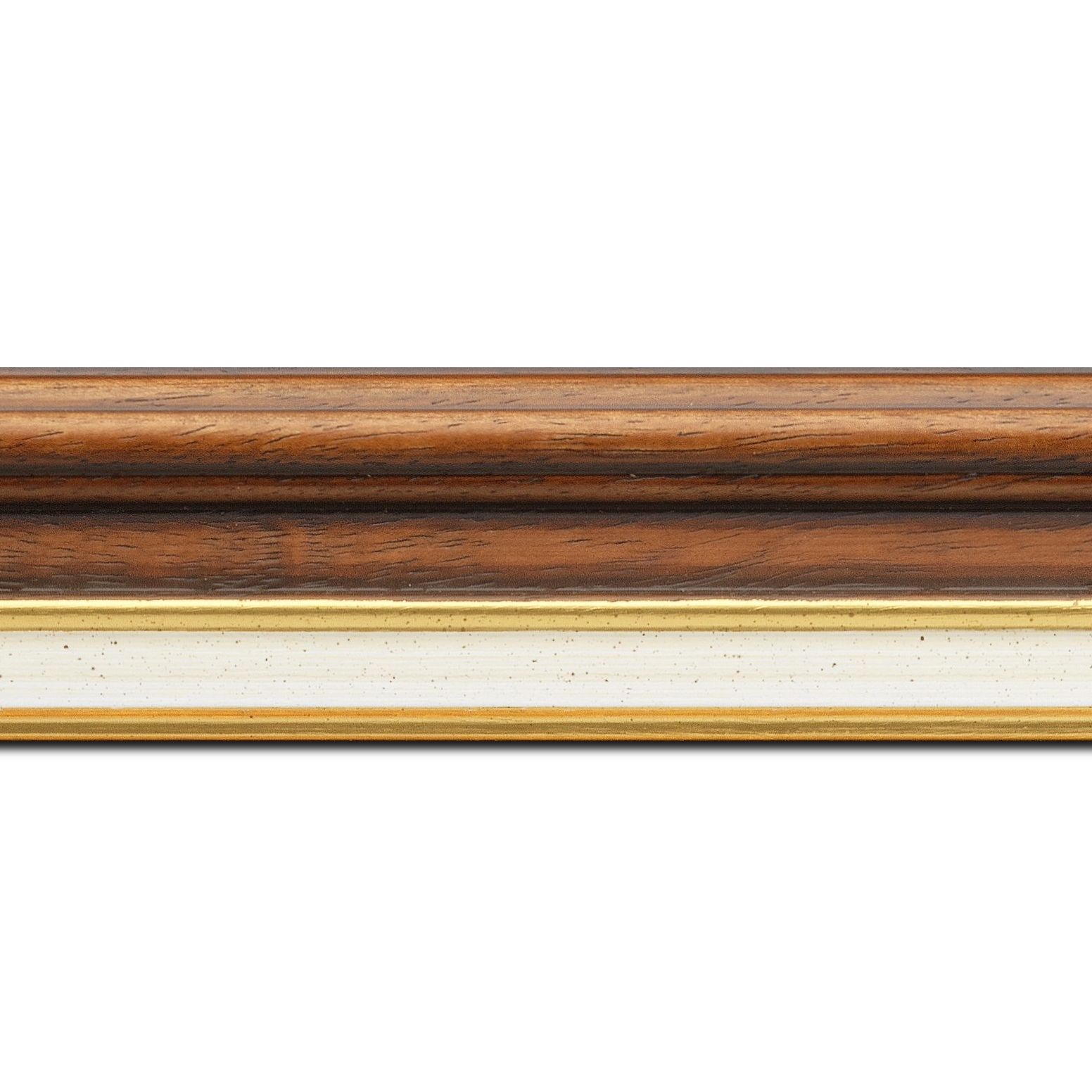 Pack par 12m, bois largeur 5.2cm marron rustique  marie louise crème filet or intégrée(longueur baguette pouvant varier entre 2.40m et 3m selon arrivage des bois)