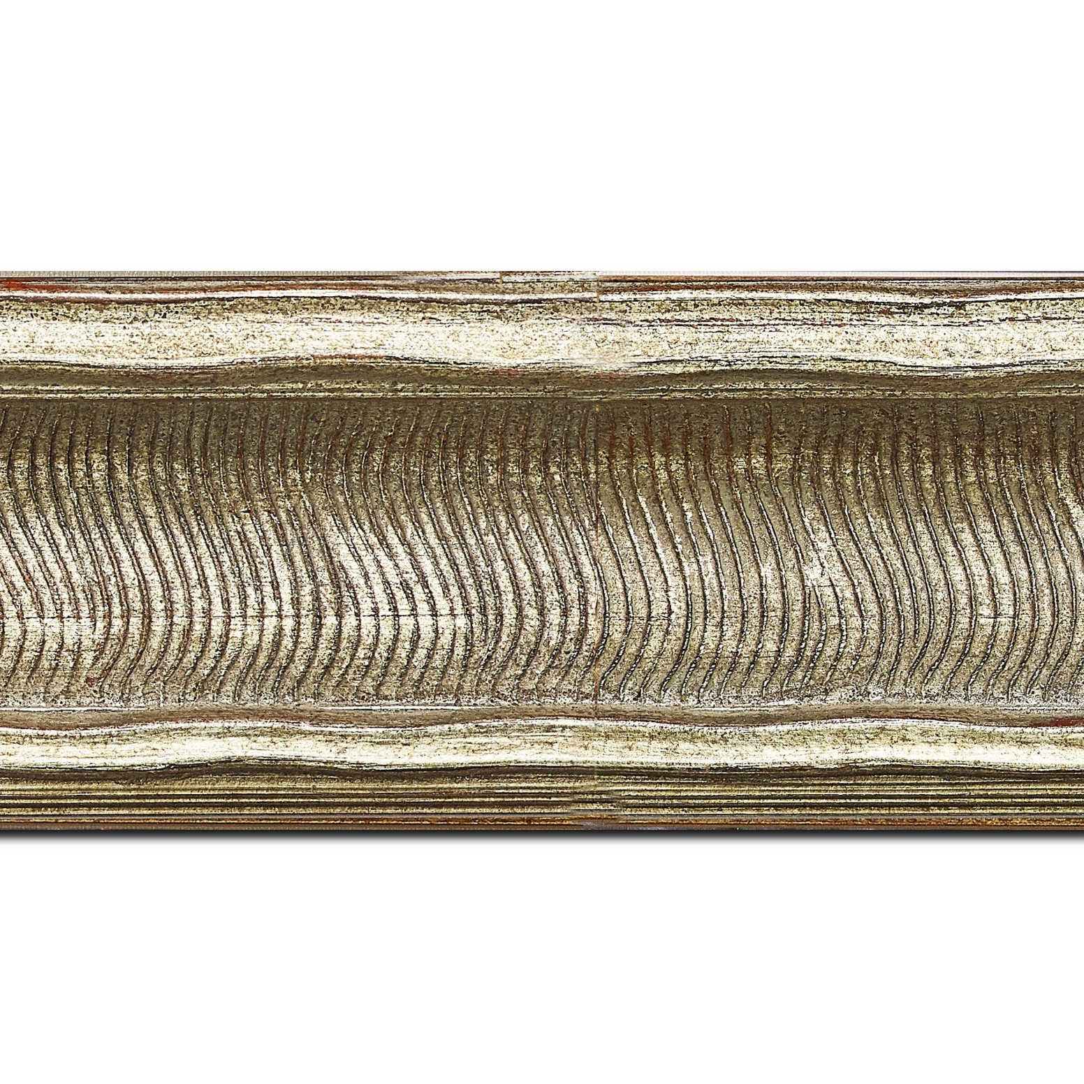 Baguette longueur 1.40m bois profil incurvé largeur 8.5cm argent chaud antique