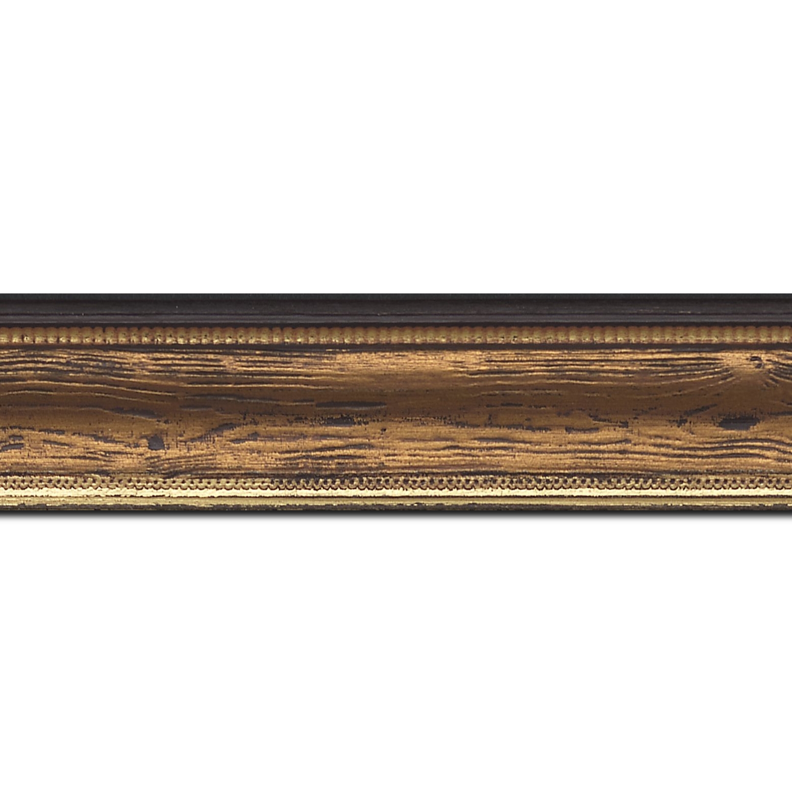 Baguette longueur 1.40m bois incurvé profil incurvé largeur 4.1cm couleur marron cuivré  aspect veiné liseret or