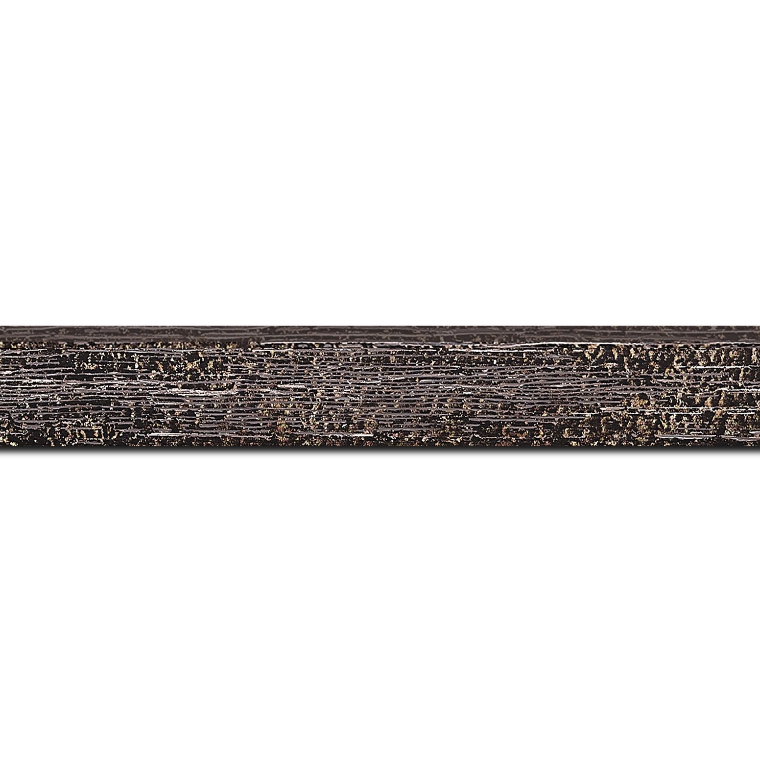 Baguette longueur 1.40m bois profil arrondi en pente plongeant largeur 2.4cm couleur noir frotté effet nature