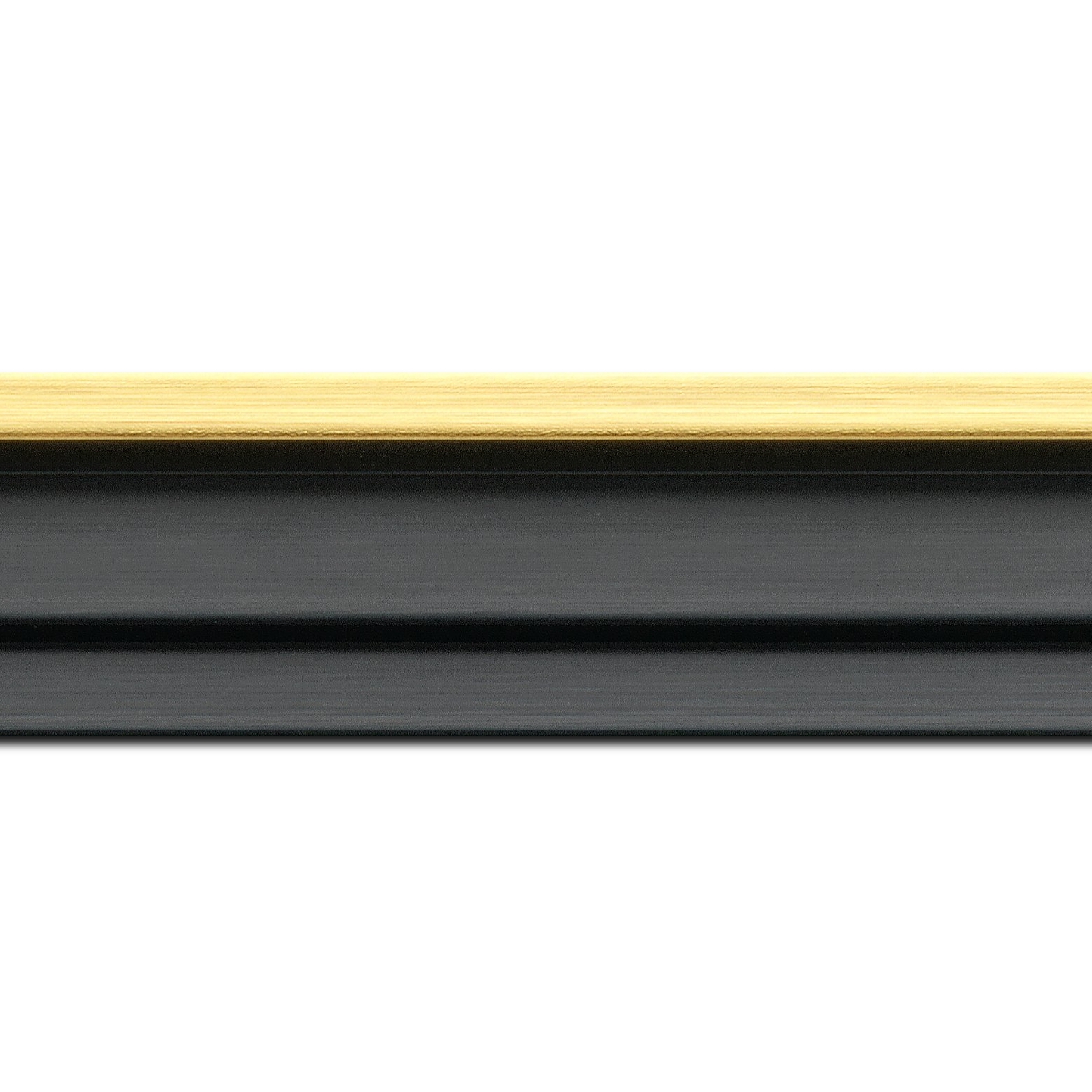 Baguette longueur 1.40m bois caisse américaine profil escalier largeur 4.4cm noir mat  filet or (spécialement conçu pour les châssis d'une épaisseur jusqu’à 2.5cm )