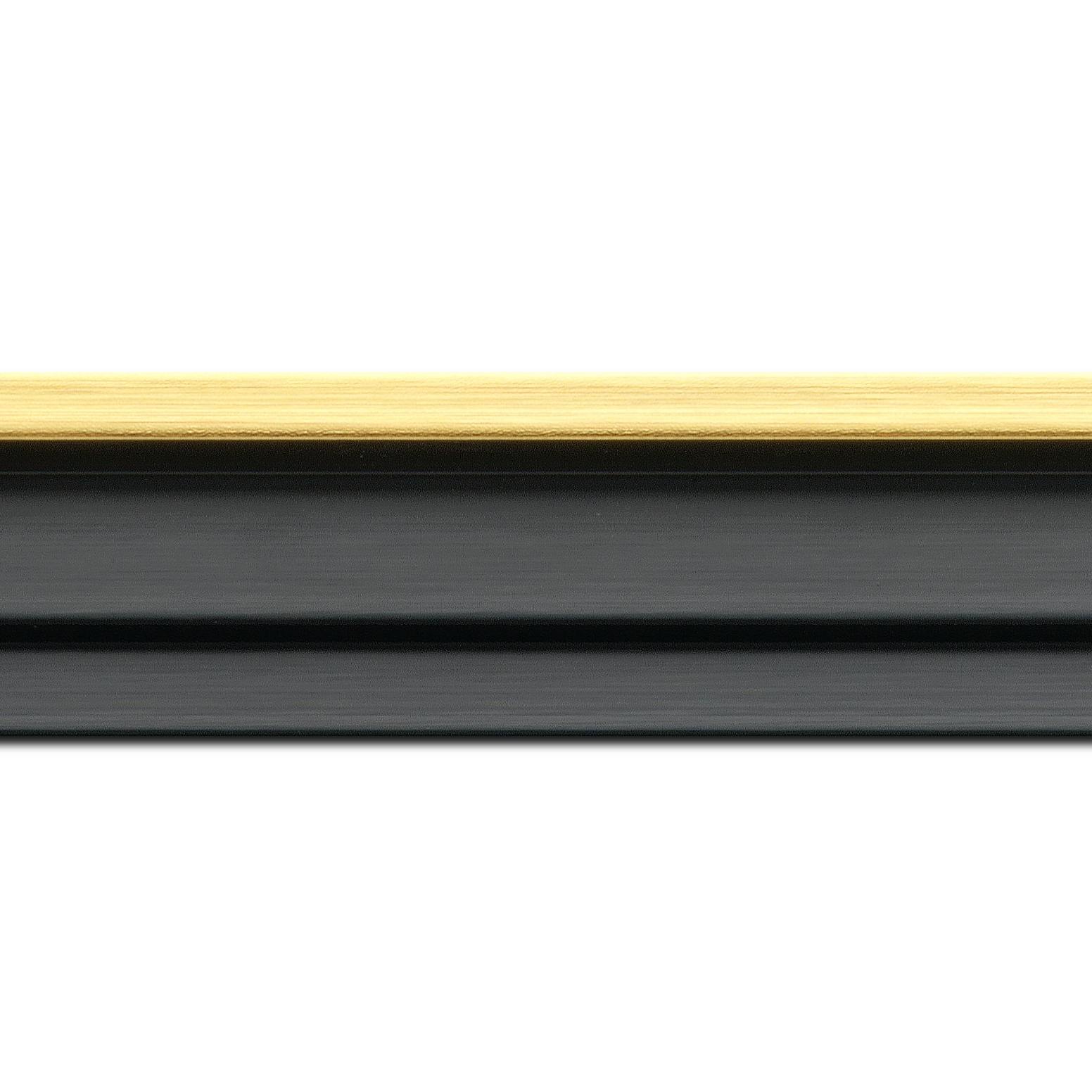 Baguette longueur 1.40m bois caisse américaine profil escalier largeur 4.4cm noir mat  filet or (spécialement conçu pour les châssis d'une épaisseur jusqu’à 2.5cm )