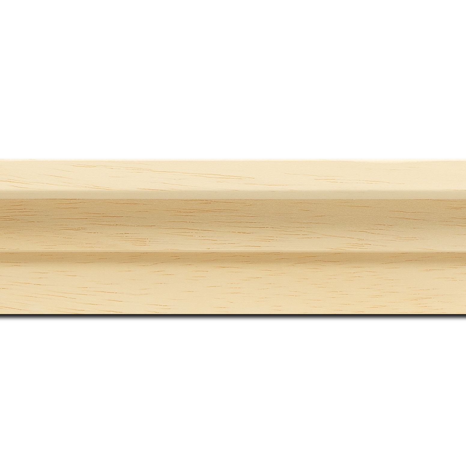 Pack par 12m, bois caisse américaine profil escalier largeur 4.4cm naturel (spécialement conçu pour les châssis d'une épaisseur jusqu’à 2.5cm ) sans vernis,peut être peint...(longueur baguette pouvant varier entre 2.40m et 3m selon arrivage des bois)