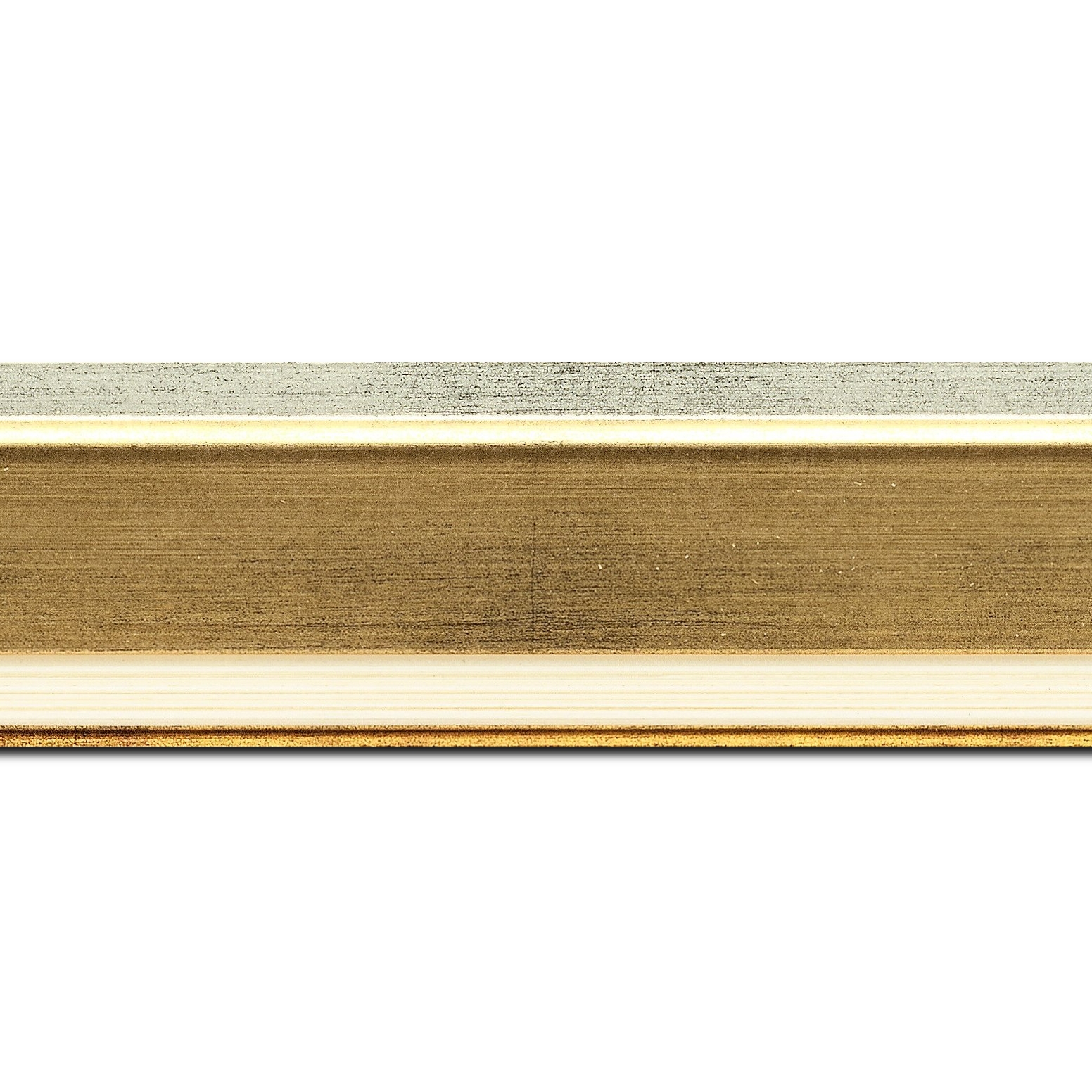 Baguette longueur 1.40m bois profil incliné largeur 5.4cm or bord extérieur argent marie louise crème filet argent intégrée