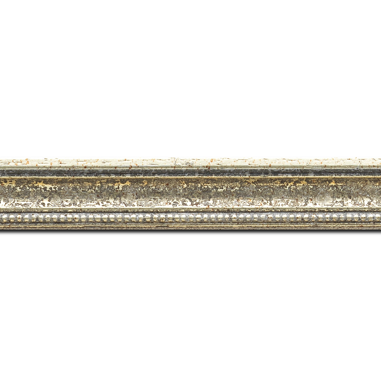 Baguette longueur 1.40m bois profil incurvé largeur 2.4cm  argent antique gorge argent filet perle or