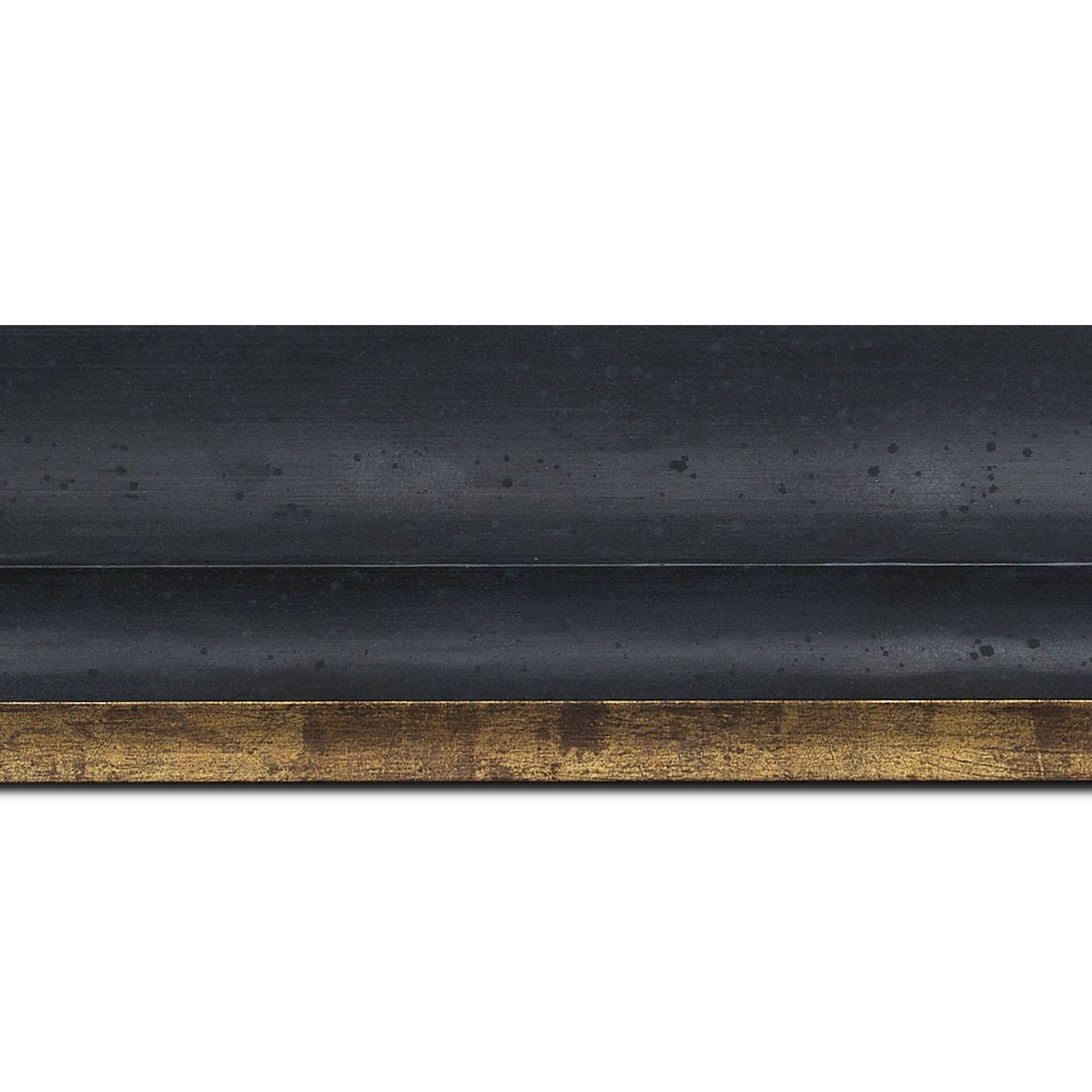 Baguette longueur 1.40m bois profil plat ondulé largeur 5.9cm noir antique nez or antique