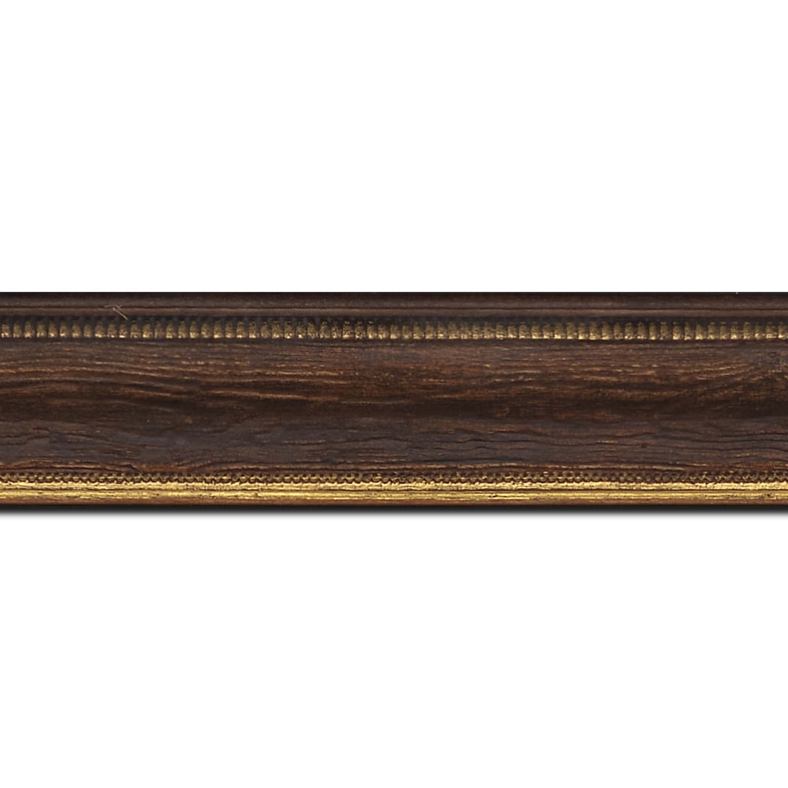 Baguette longueur 1.40m bois profil incurvé largeur 4.1cm couleur marron foncé aspect veiné liseret or