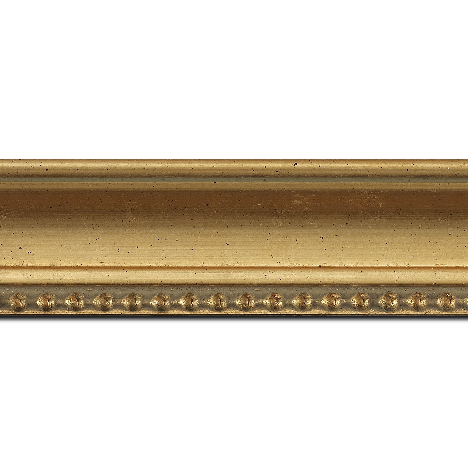Pack par 12m, bois profil incurvé largeur 5cm or à la feuille filet perle (longueur baguette pouvant varier entre 2.40m et 3m selon arrivage des bois)