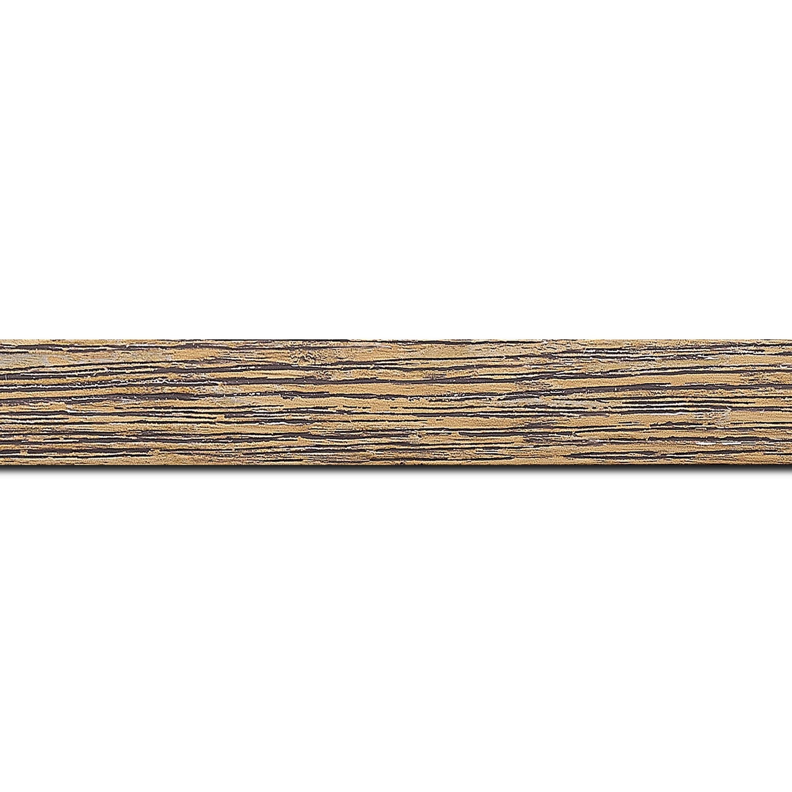 Baguette longueur 1.40m bois profil arrondi en pente plongeant largeur 2.4cm couleur jaune moutarde finition veinée, reflet or